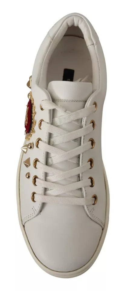 Dolce & Gabbana White Leather Gold Red Heart Sneakers Shoes Secondary image
