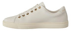 Dolce & Gabbana White Leather Gold Red Heart Sneakers Shoes - ACCEXO