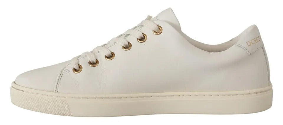 Dolce & Gabbana White Leather Gold Red Heart Sneakers Shoes - ACCEXO
