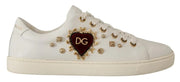 Dolce & Gabbana White Leather Gold Red Heart Sneakers Shoes - ACCEXO
