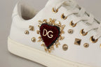 Dolce & Gabbana White Leather Gold Red Heart Sneakers Shoes - ACCEXO