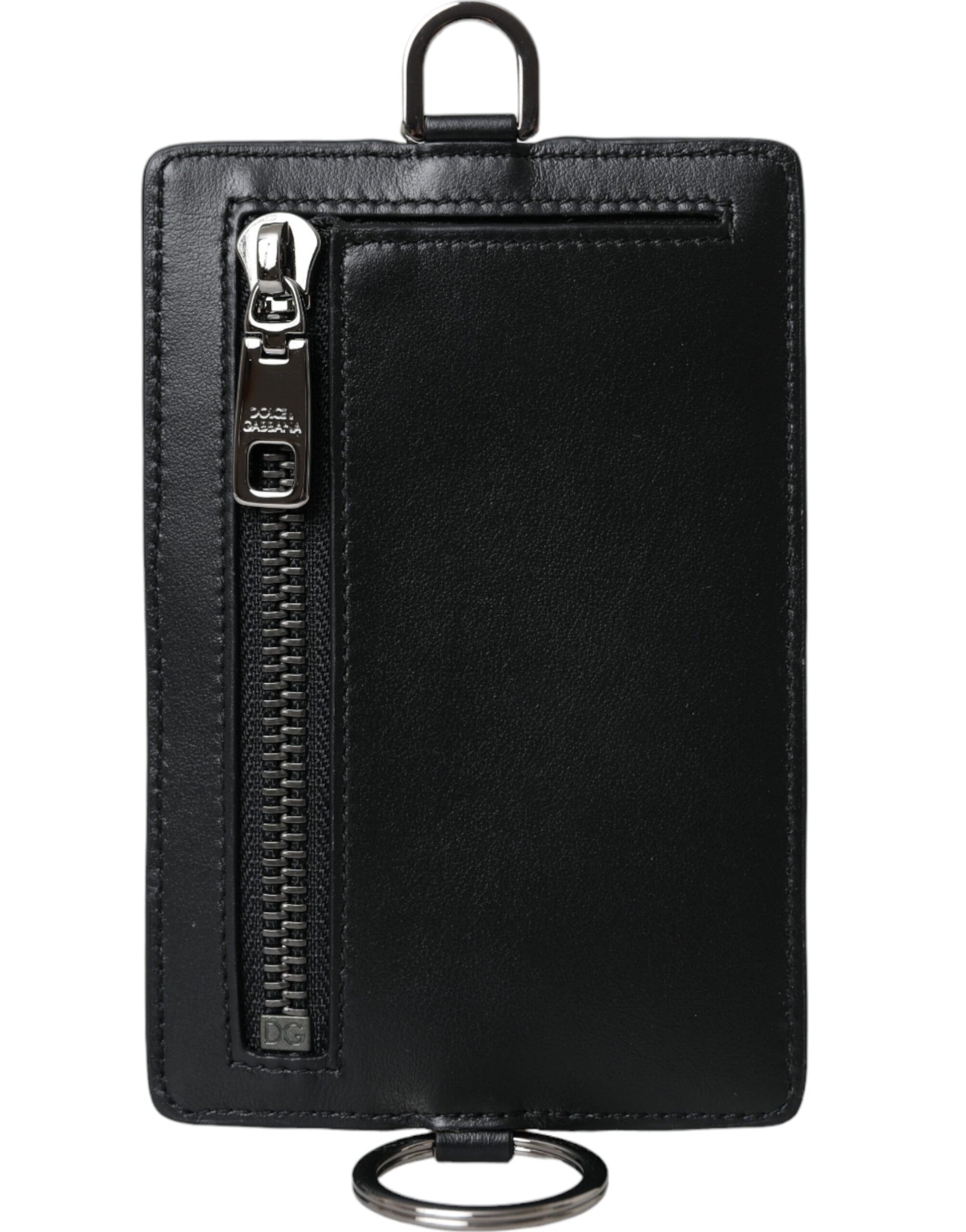 Dolce & Gabbana Black Calf Leather Lanyard Logo Card Holder Men Wallet - ACCEXO