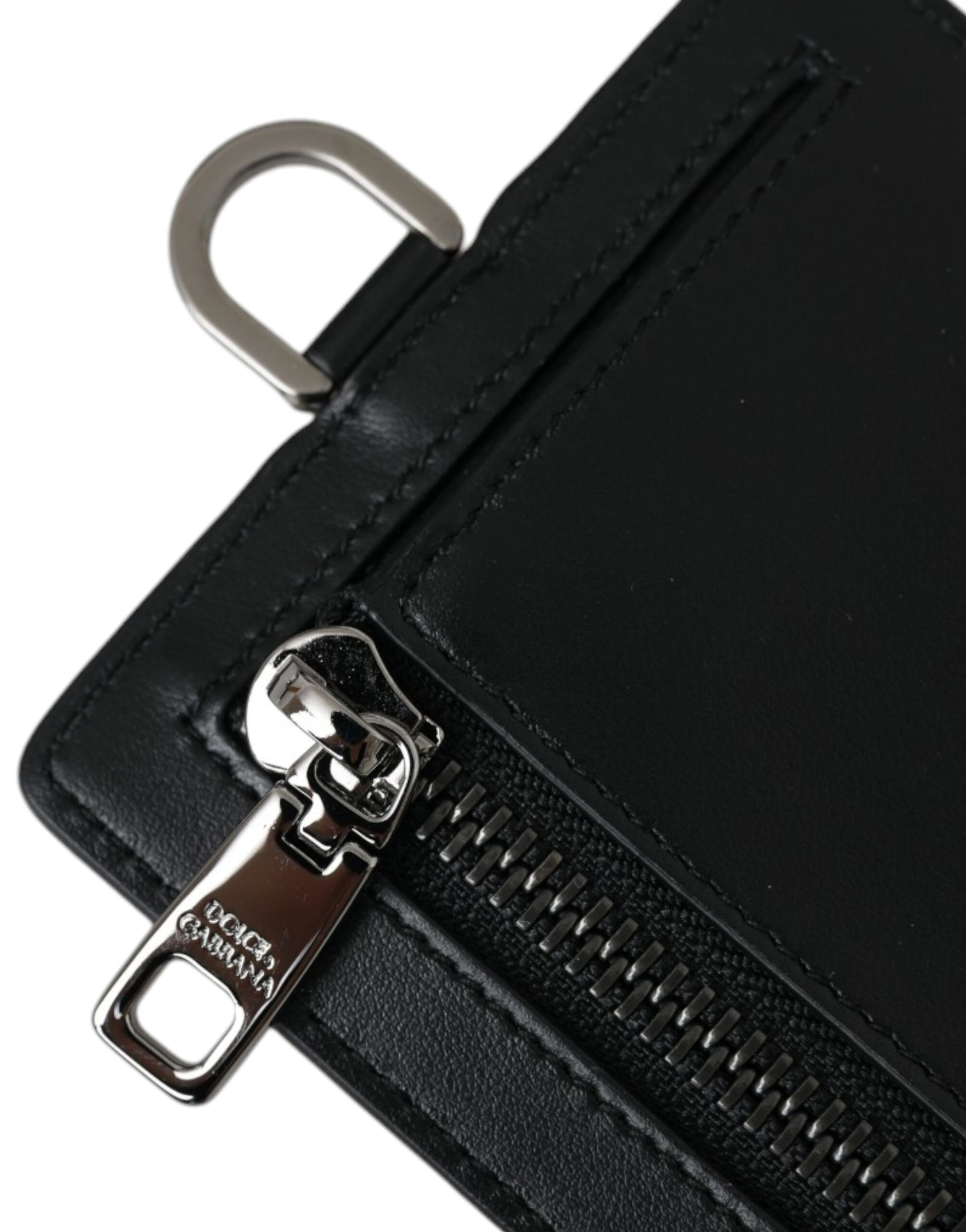 Dolce & Gabbana Black Calf Leather Lanyard Logo Card Holder Men Wallet - ACCEXO