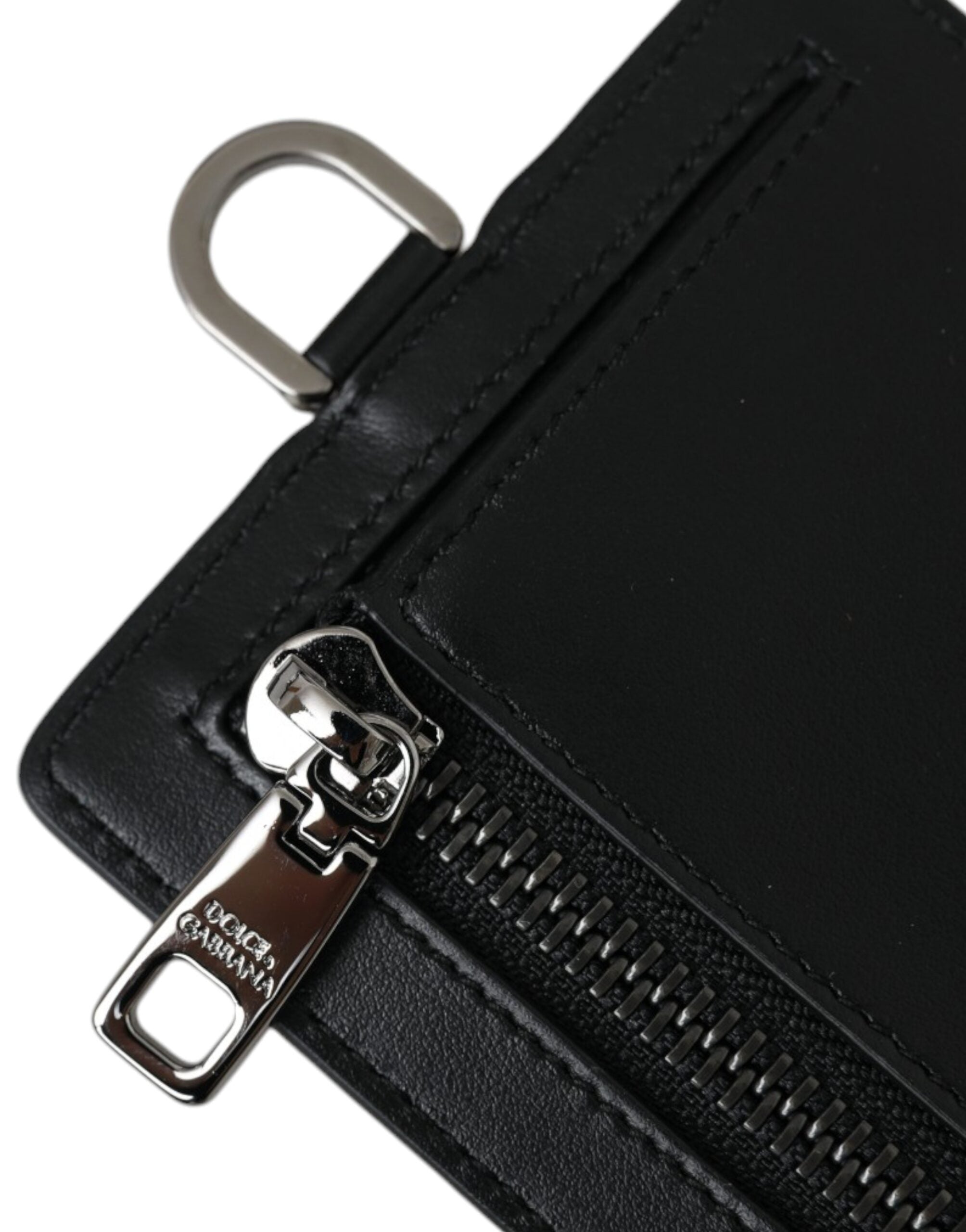 Dolce & Gabbana Black Calf Leather Lanyard Logo Card Holder Men Wallet - ACCEXO