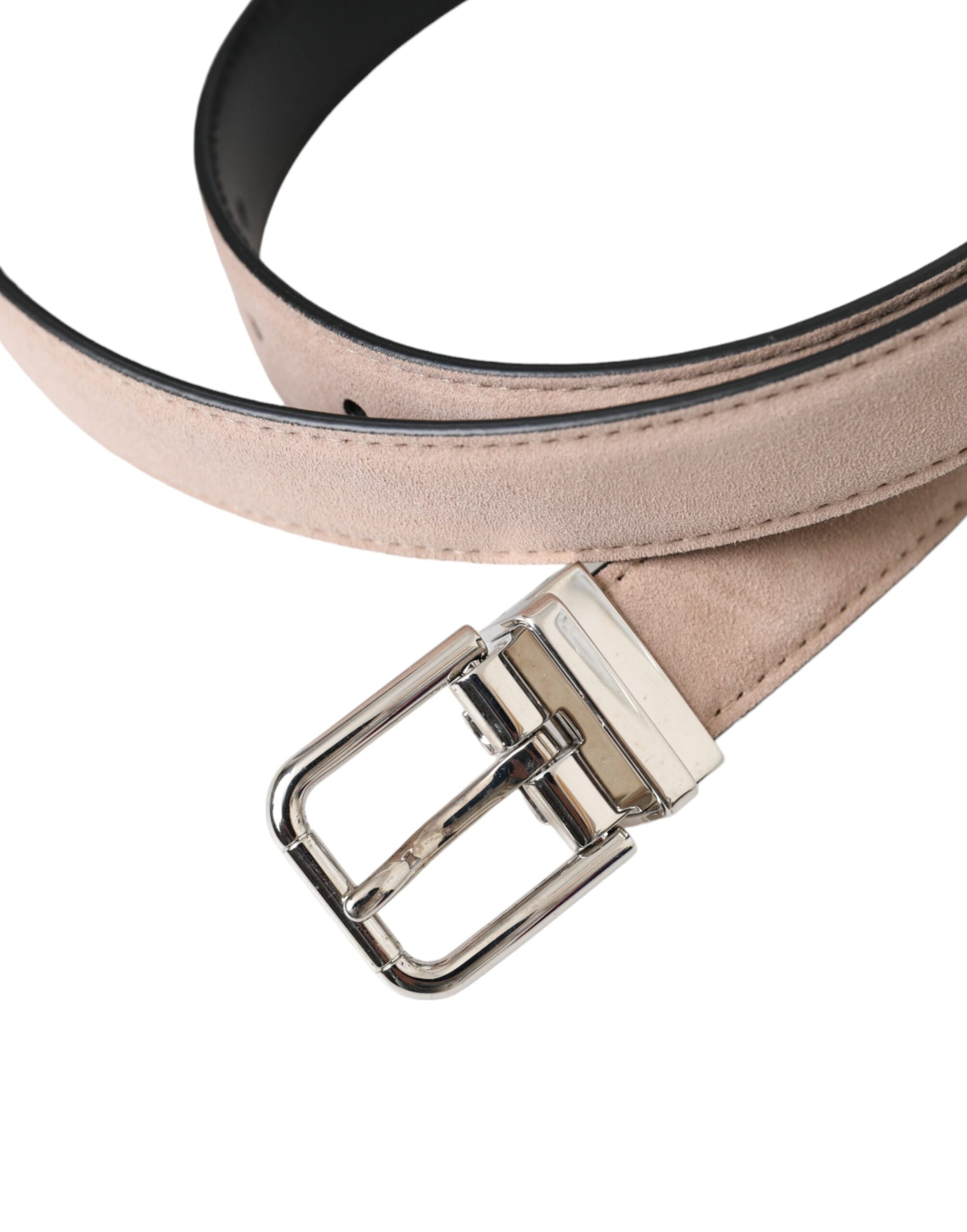 Dolce & Gabbana Beige Suede Leather Silver Buckle Belt Men - ACCEXO