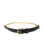 Dolce & Gabbana Black Leather Gold Chain Crystal Waist Women Belt - ACCEXO