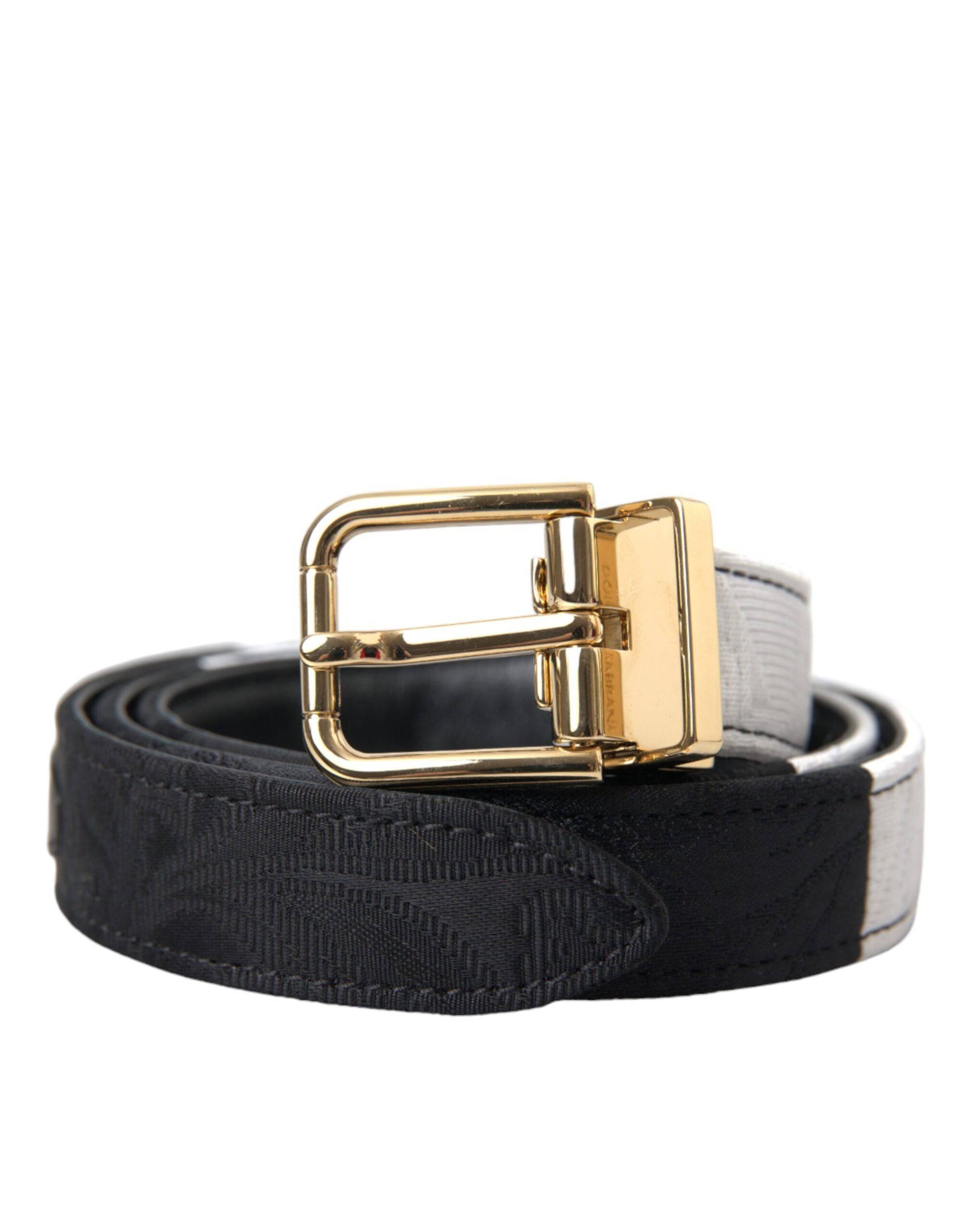 Dolce & Gabbana Black White Patchwork Gold Metal Buckle Belt - ACCEXO