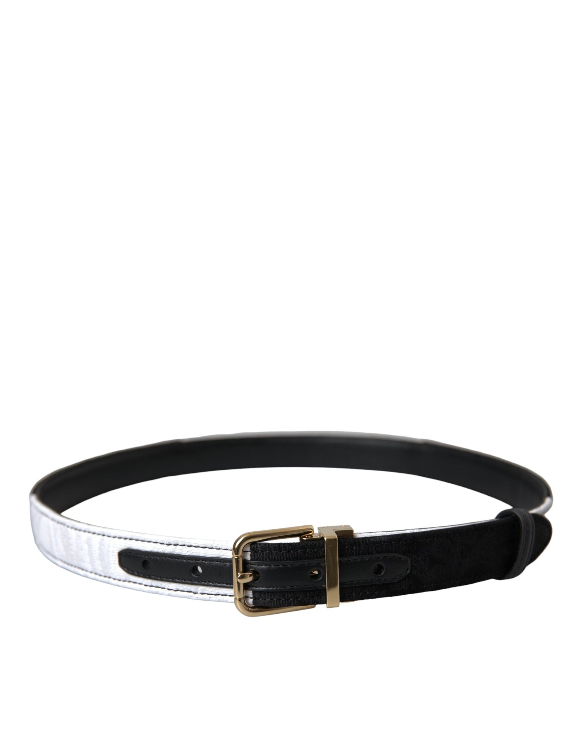 Dolce & Gabbana Black White Patchwork Gold Metal Buckle Belt - ACCEXO
