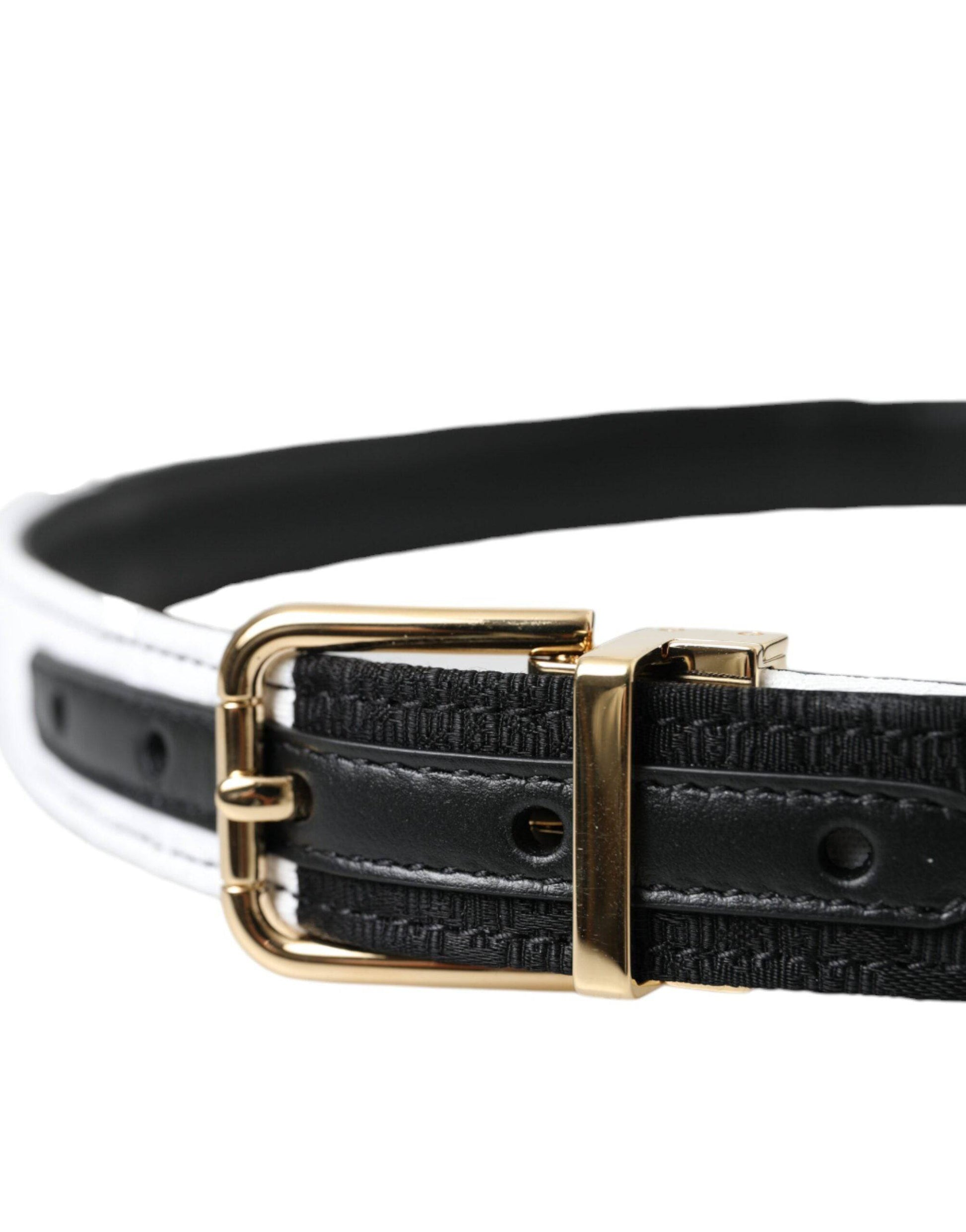Dolce & Gabbana Black White Patchwork Gold Metal Buckle Belt - ACCEXO