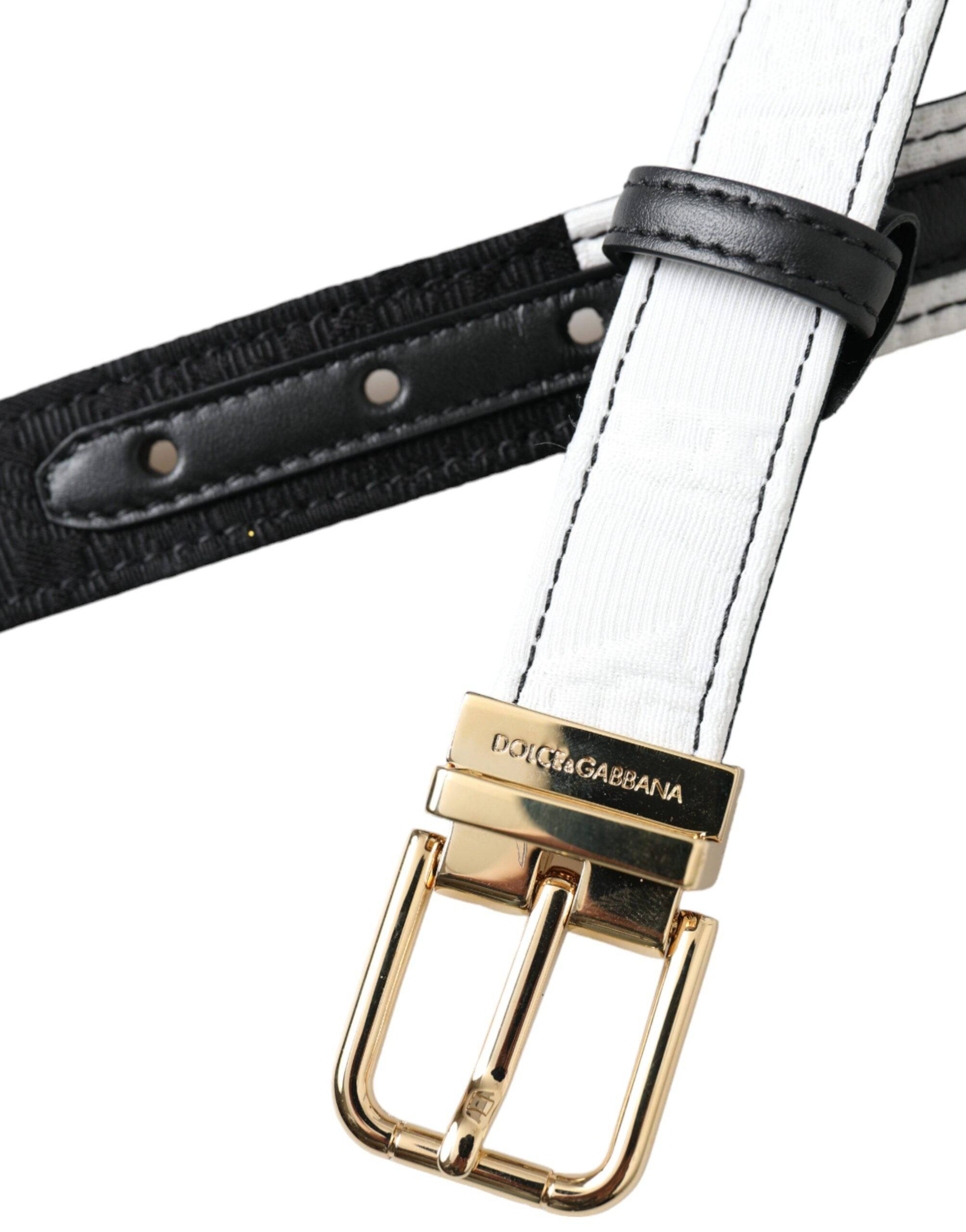 Dolce & Gabbana Black White Patchwork Gold Metal Buckle Belt - ACCEXO