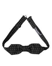 Dolce & Gabbana Dark Gray White Stitched Silk Men Neck Bow Tie