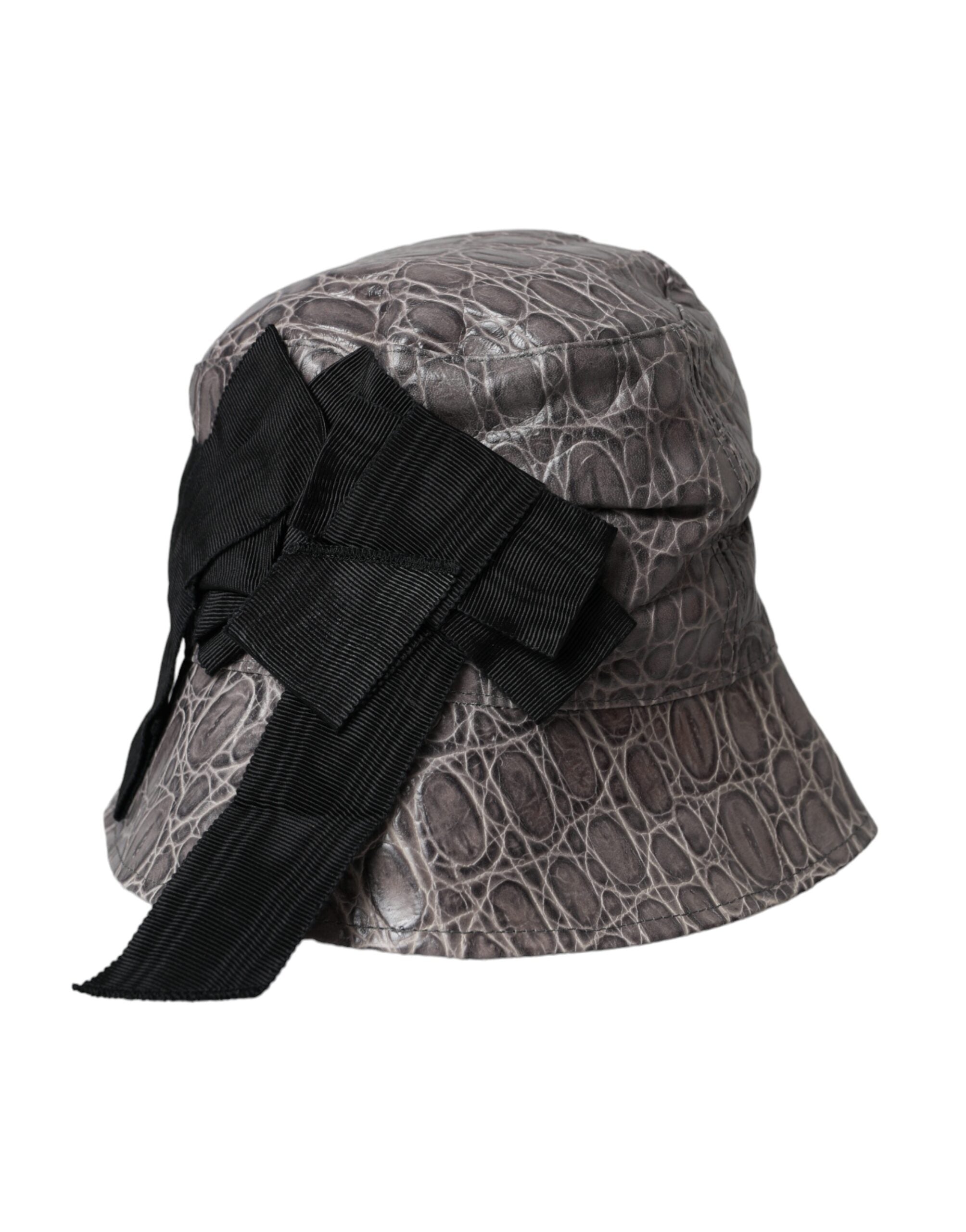 Dolce & Gabbana Black Gray Patterned Leather Bucket Hat - ACCEXO