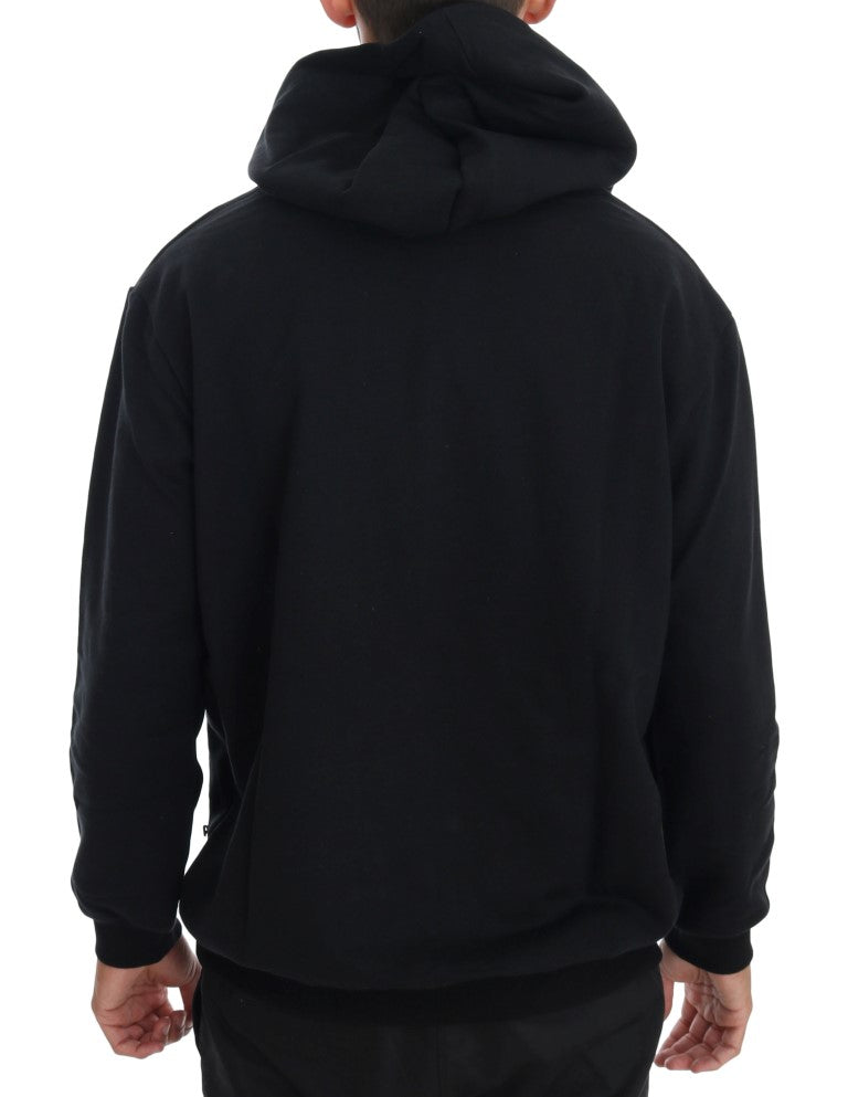 Daniele Alessandrini Elegant Black Cotton Hooded Sweater - ACCEXO
