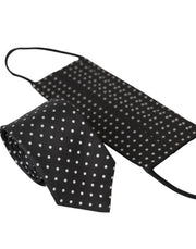 Dolce & Gabbana Dark Gray White Polka Dots 100% Silk Necktie Face Mask
