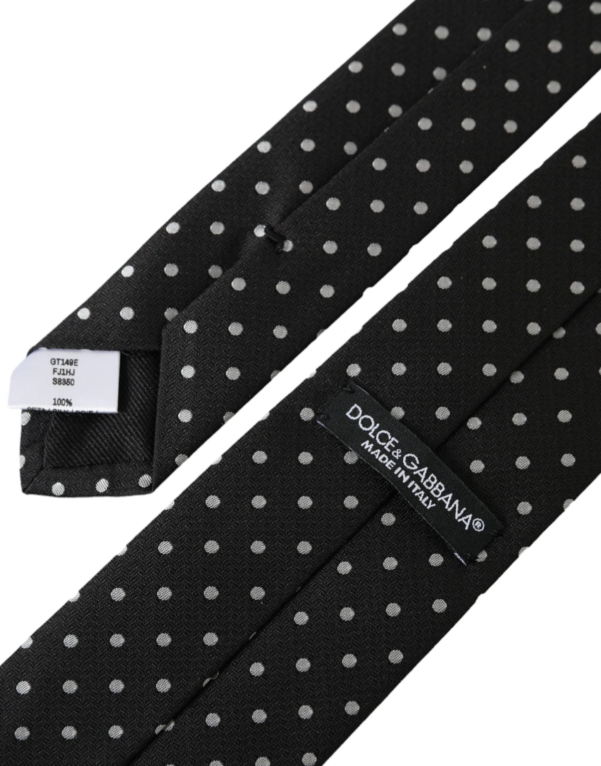 Dolce & Gabbana Dark Gray White Polka Dots 100% Silk Necktie Face Mask