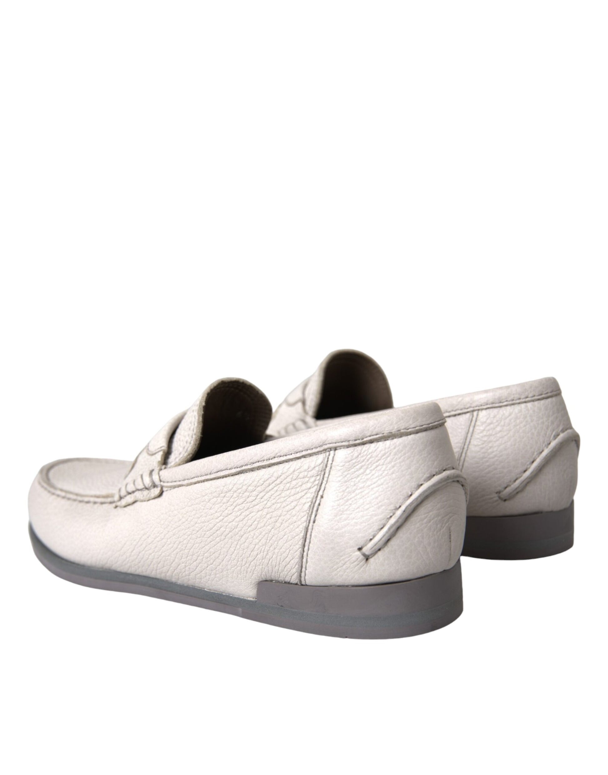 Dolce & Gabbana White Gray Leather Slip Mocassin Shoes Loafer - ACCEXO