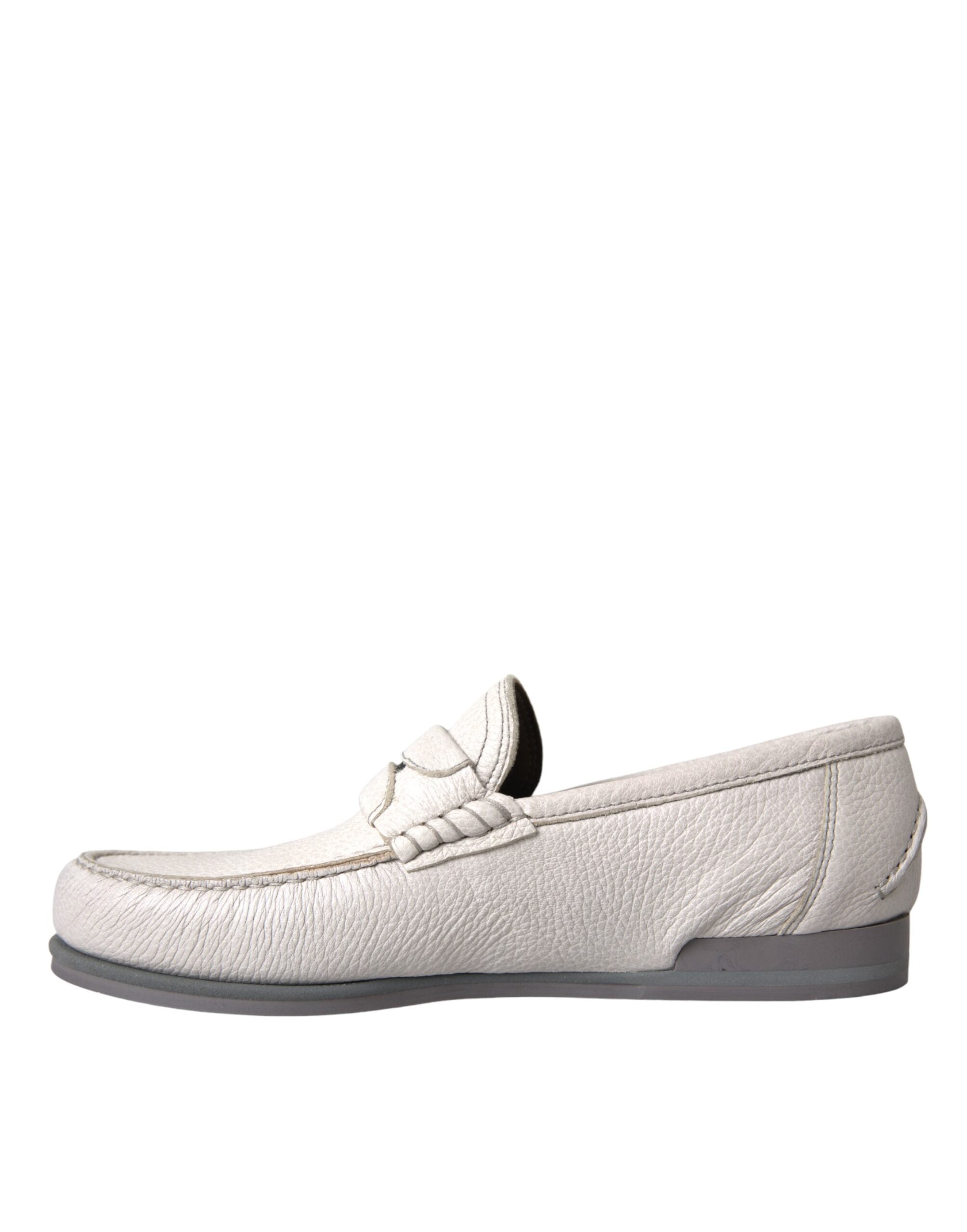 Dolce & Gabbana White Gray Leather Slip Mocassin Shoes Loafer - ACCEXO