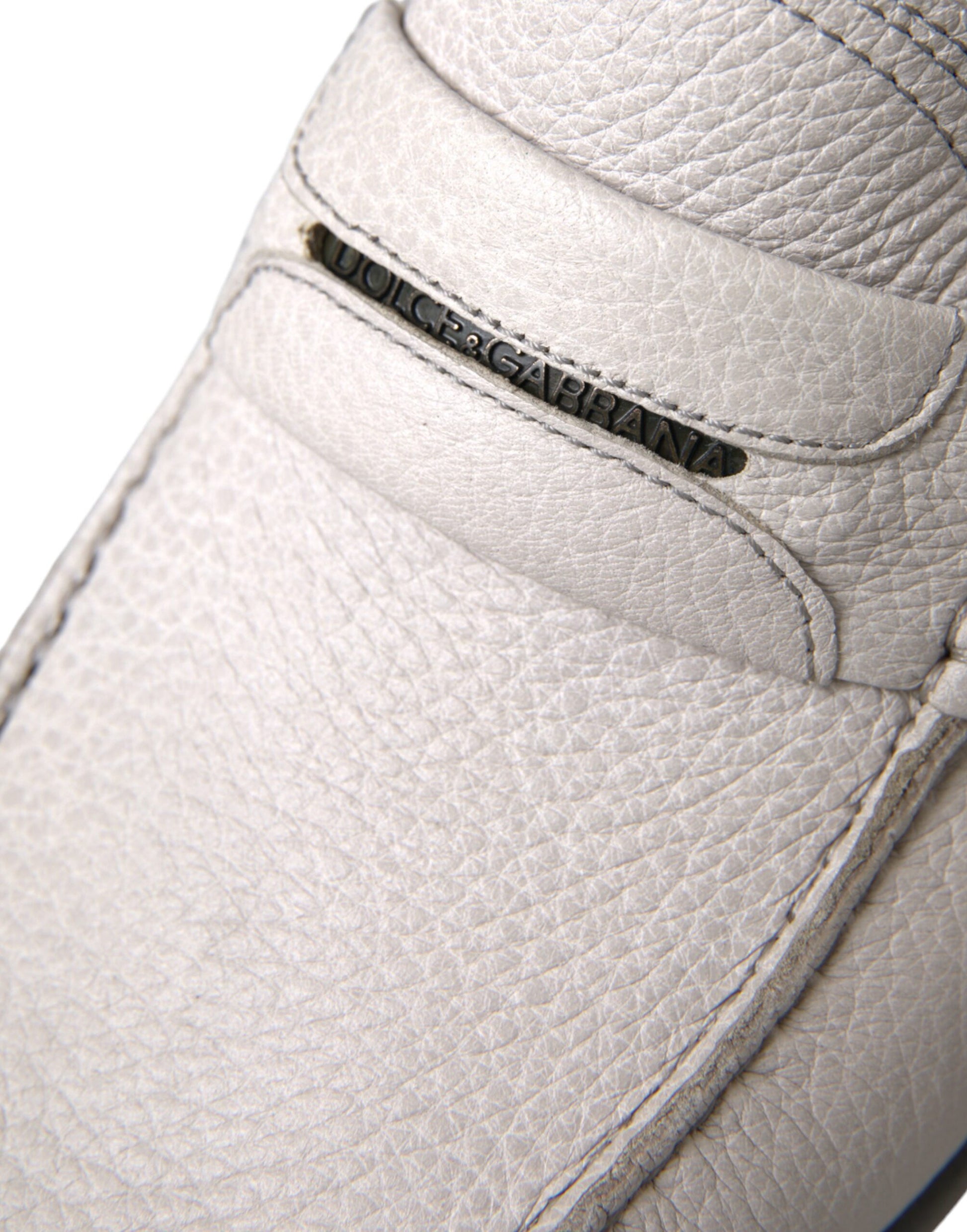 Dolce & Gabbana White Gray Leather Slip Mocassin Shoes Loafer - ACCEXO