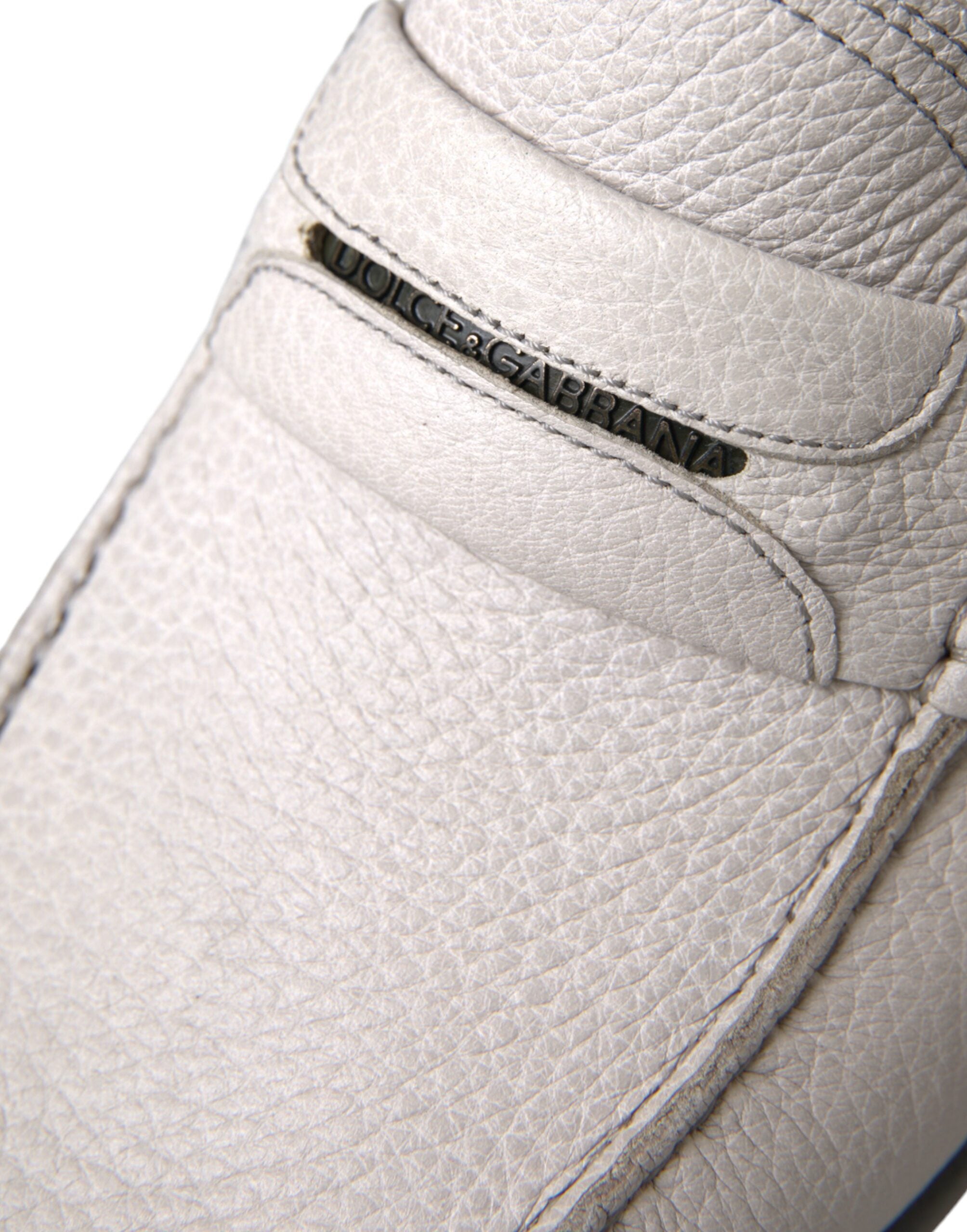 Dolce & Gabbana White Gray Leather Slip Mocassin Shoes Loafer - ACCEXO