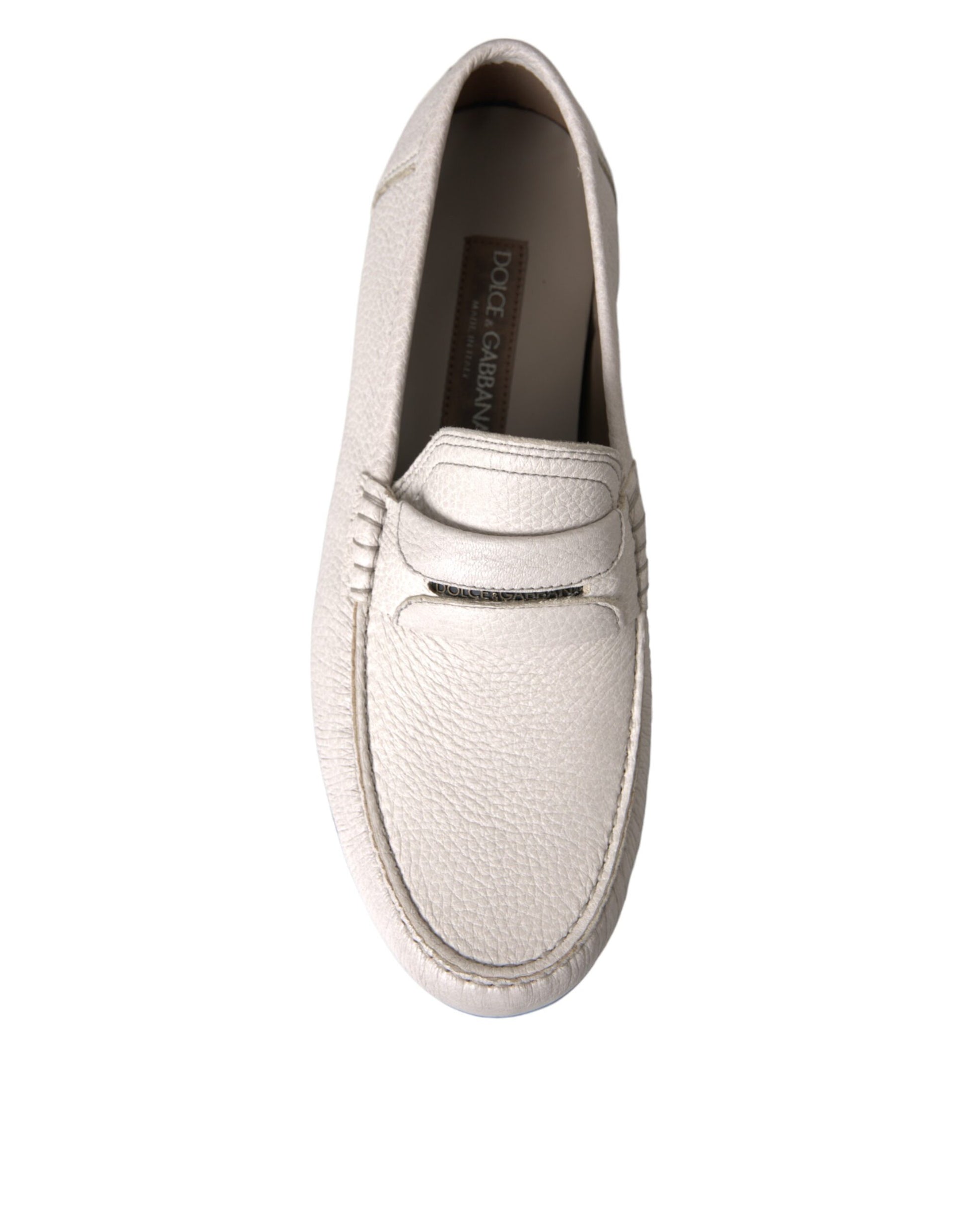 Dolce & Gabbana White Gray Leather Slip Mocassin Shoes Loafer - ACCEXO