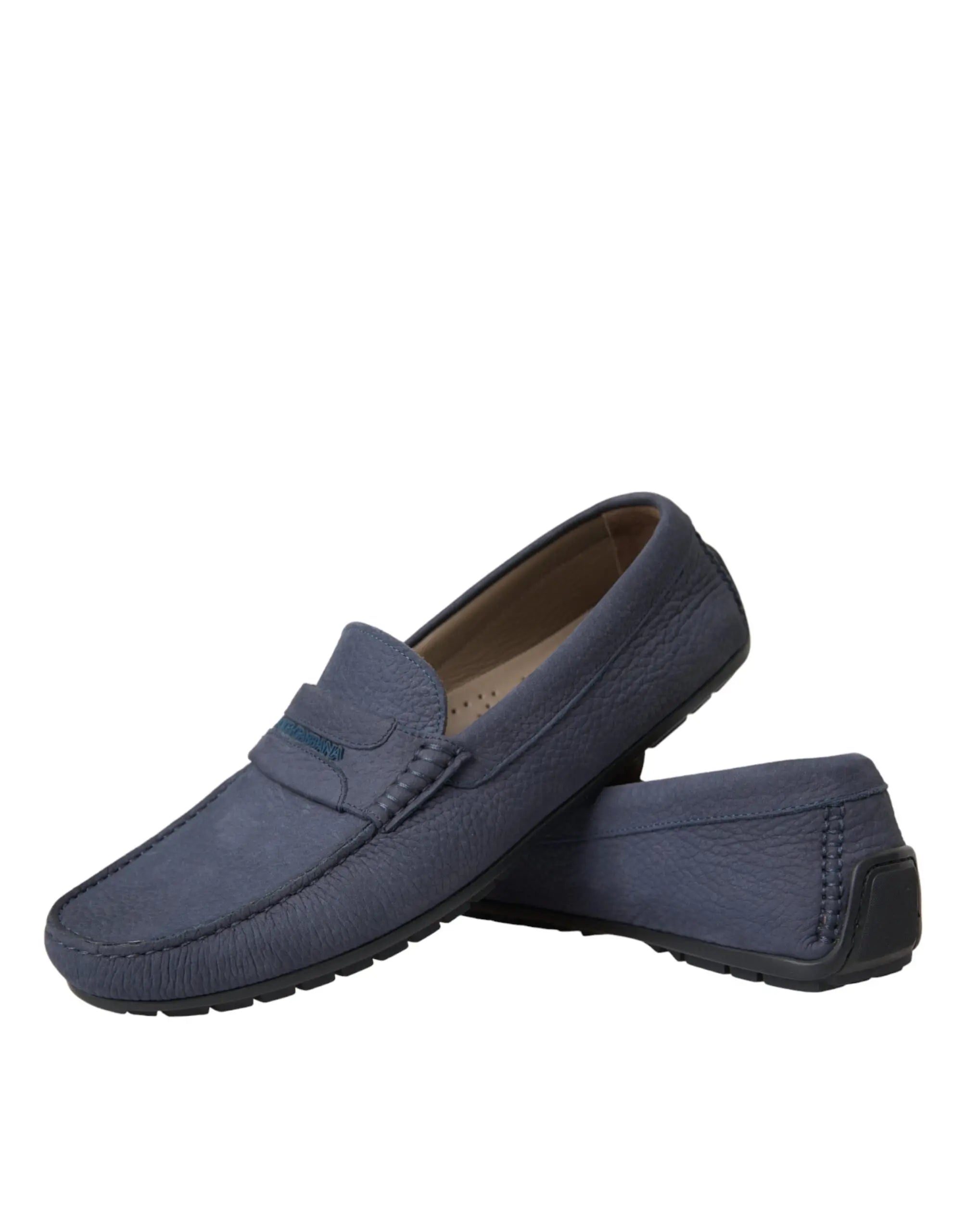 Dolce & Gabbana Blue Calf Leather Slip On Moccasin Shoes - ACCEXO