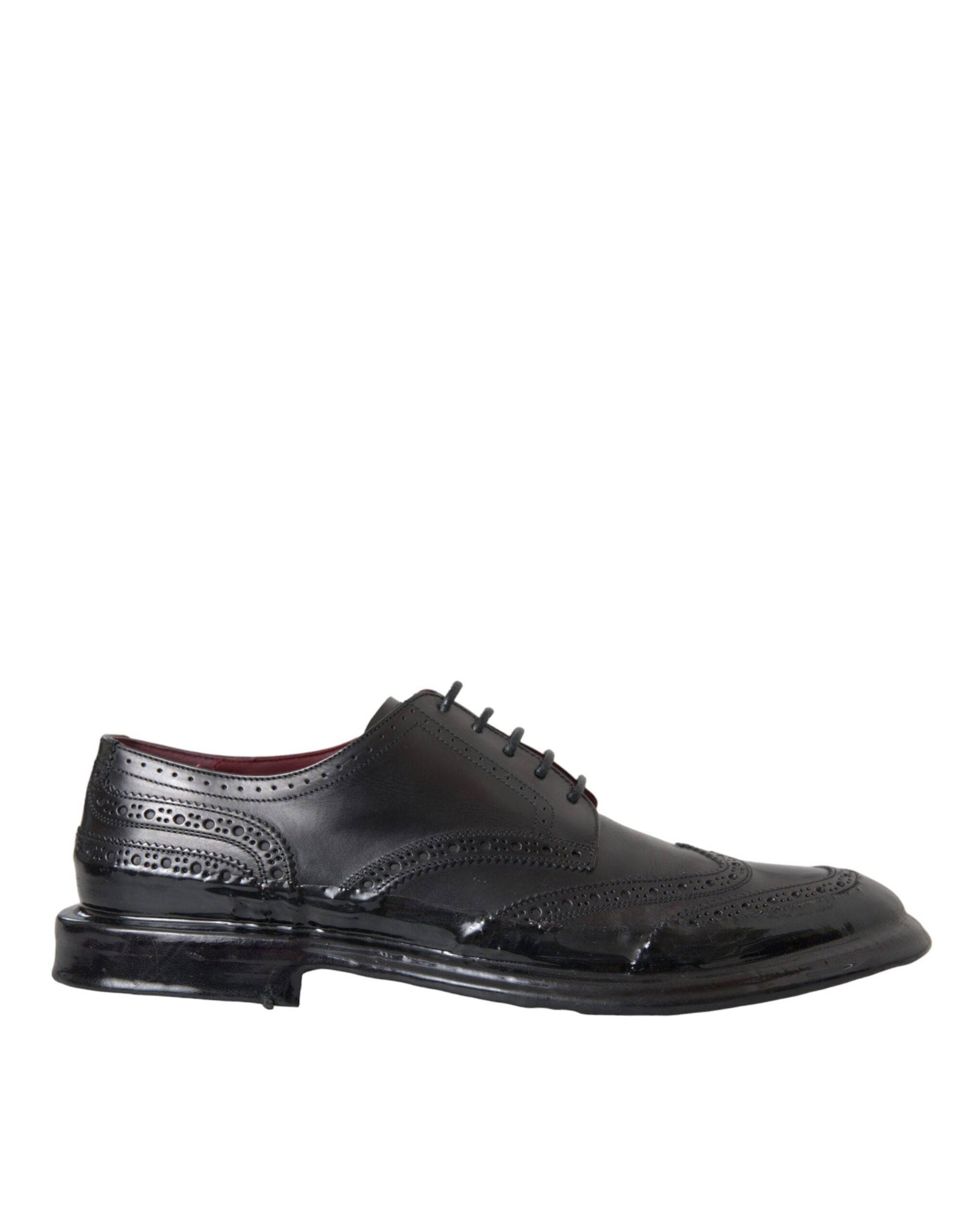 Dolce & Gabbana Black Leather Oxford Wingtip Formal Men Shoes - ACCEXO