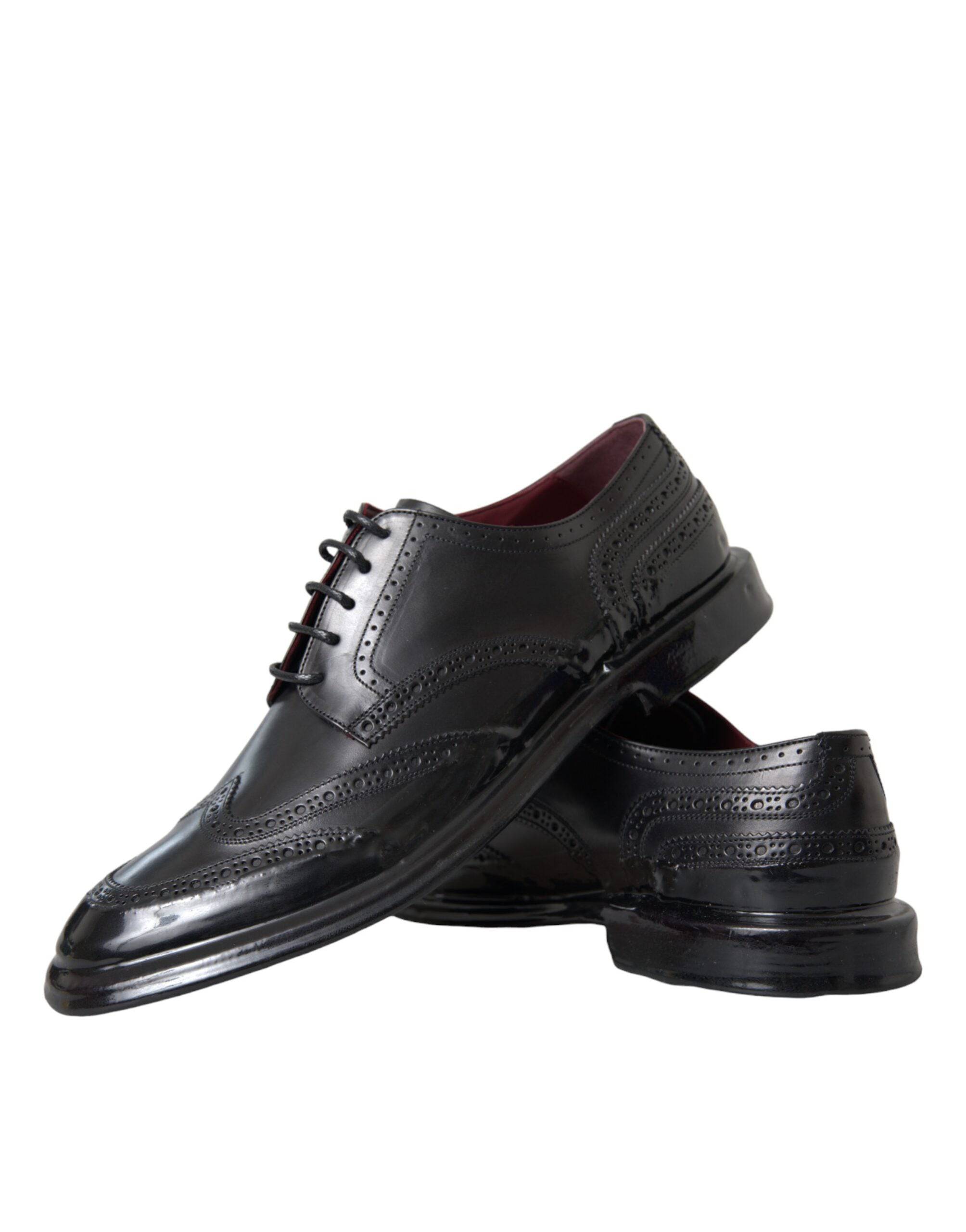 Dolce & Gabbana Black Leather Oxford Wingtip Formal Men Shoes - ACCEXO