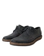 Dolce & Gabbana Black Woven Goat Leather Lace Up Derby Shoes - ACCEXO