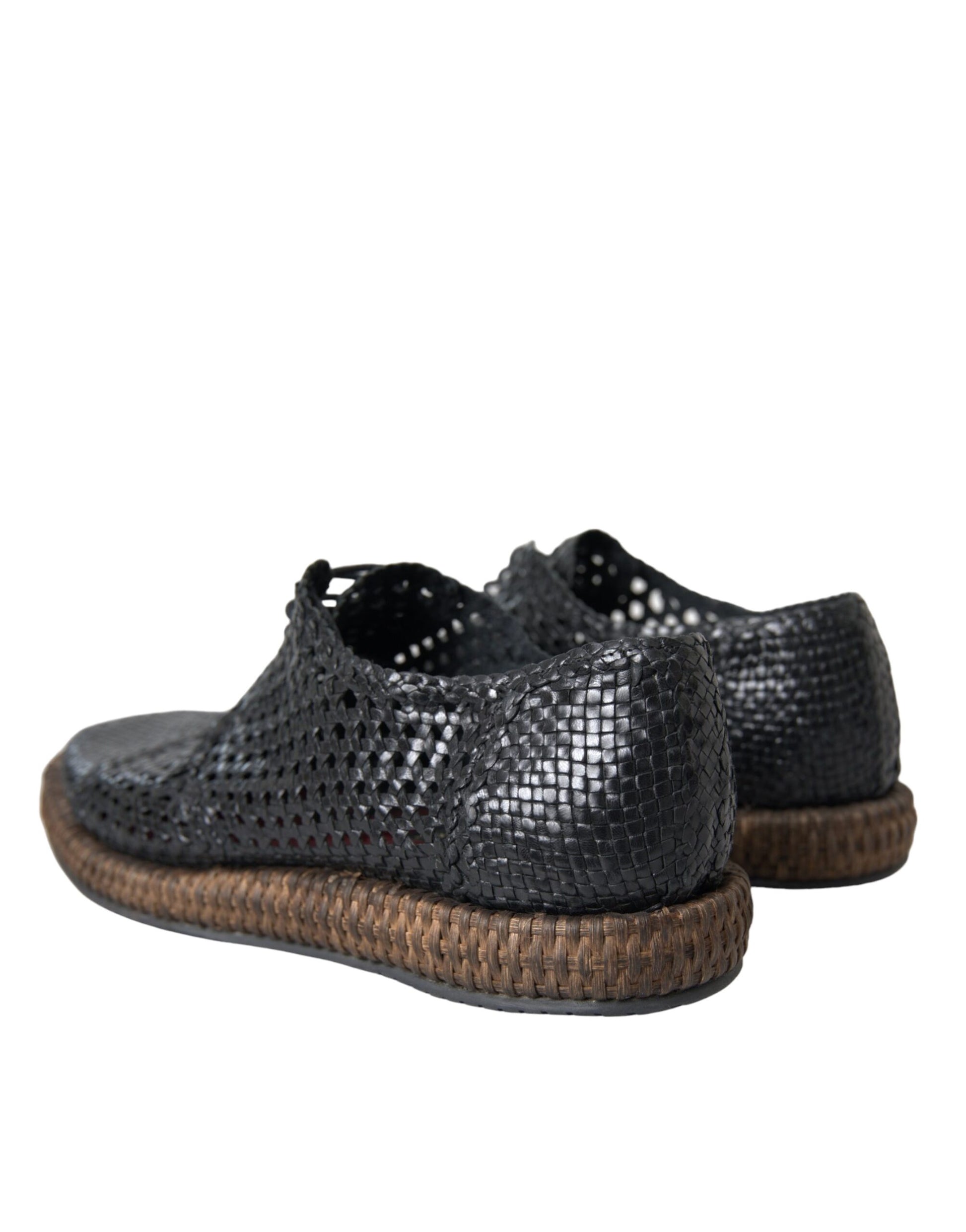 Dolce & Gabbana Black Woven Goat Leather Lace Up Derby Shoes - ACCEXO