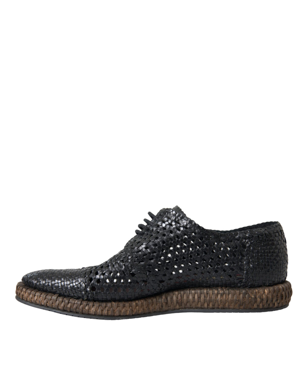 Dolce & Gabbana Black Woven Goat Leather Lace Up Derby Shoes - ACCEXO