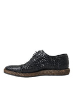 Dolce & Gabbana Black Woven Goat Leather Lace Up Derby Shoes - ACCEXO