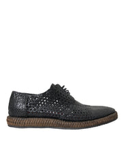 Dolce & Gabbana Black Woven Goat Leather Lace Up Derby Shoes - ACCEXO