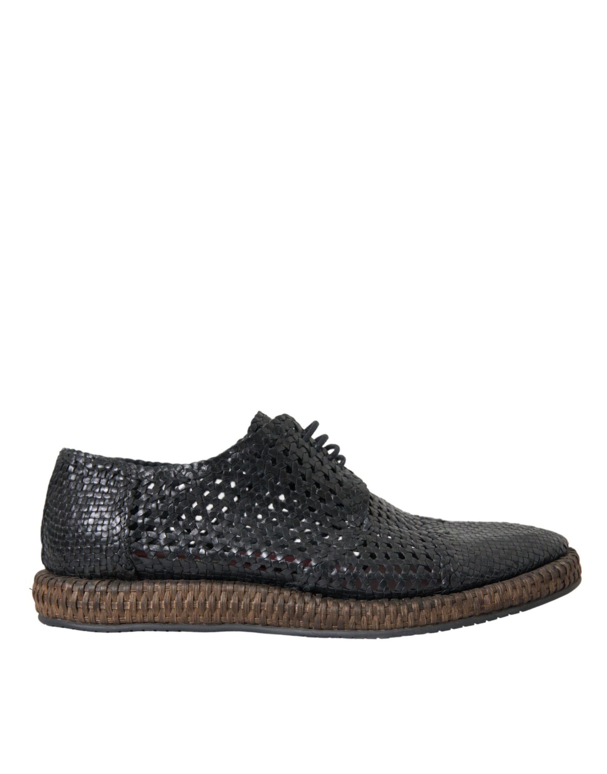 Dolce & Gabbana Black Woven Goat Leather Lace Up Derby Shoes - ACCEXO