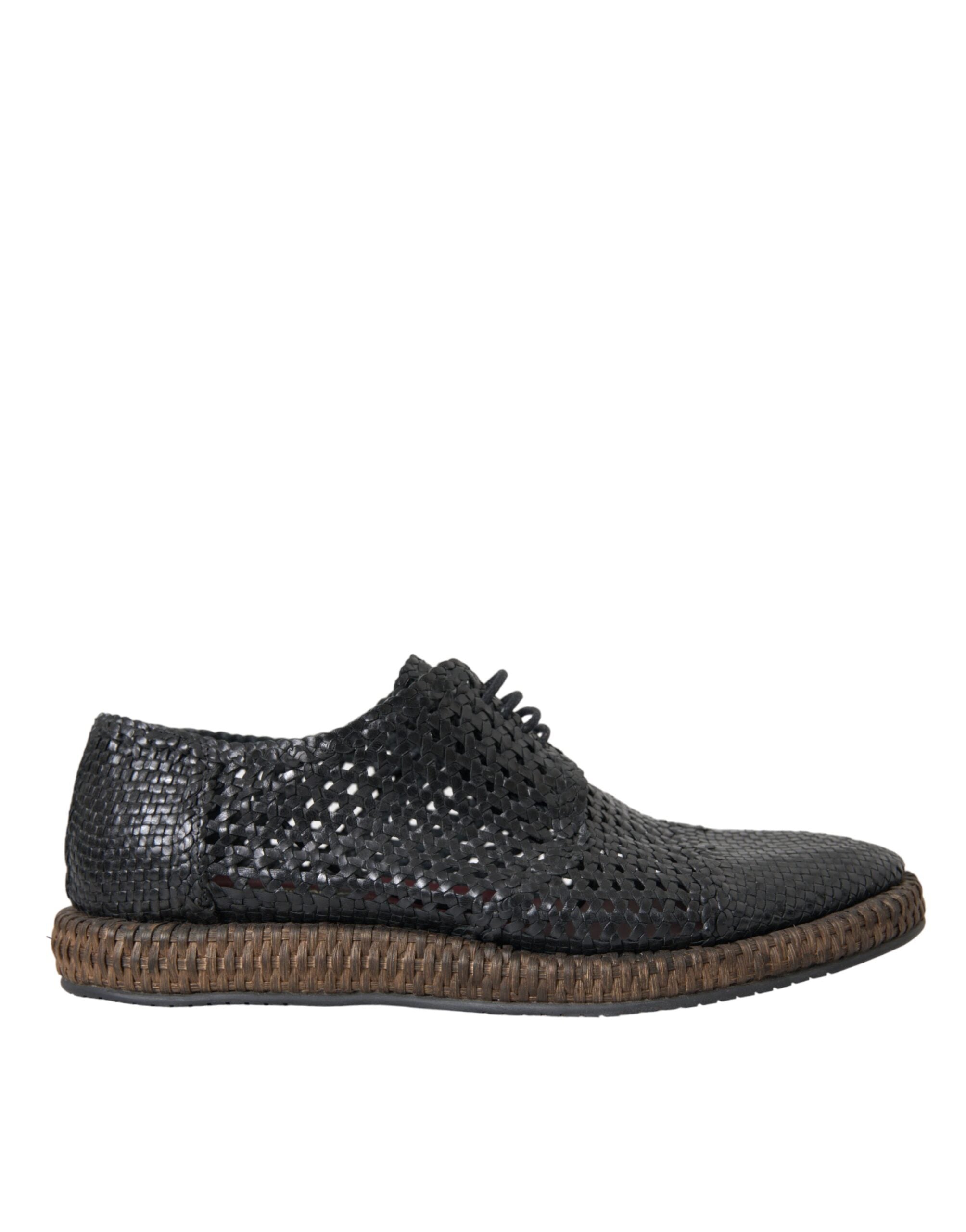 Dolce & Gabbana Black Woven Goat Leather Lace Up Derby Shoes - ACCEXO