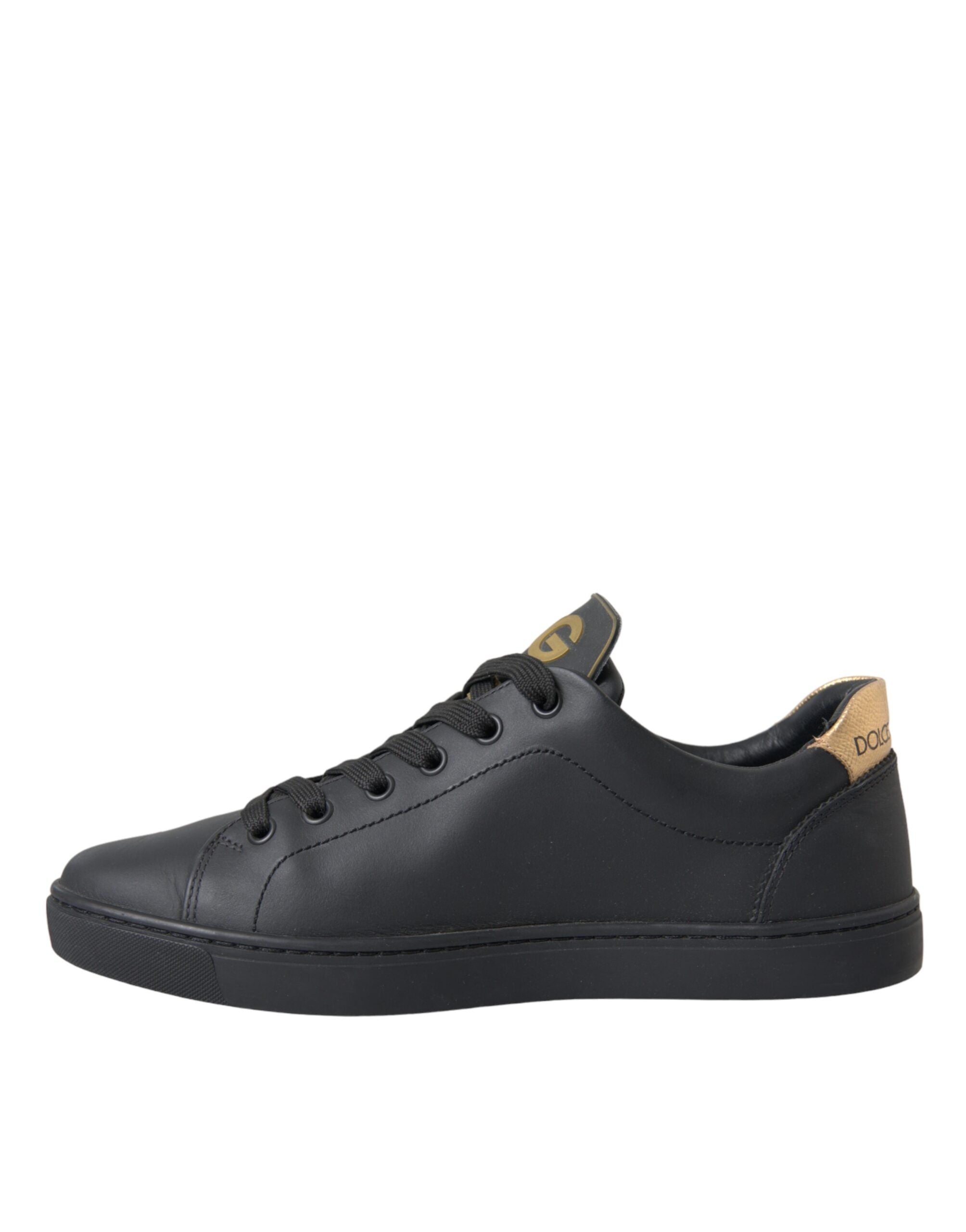 Dolce & Gabbana Black Leather Heart Embellished Sneakers Shoes - ACCEXO