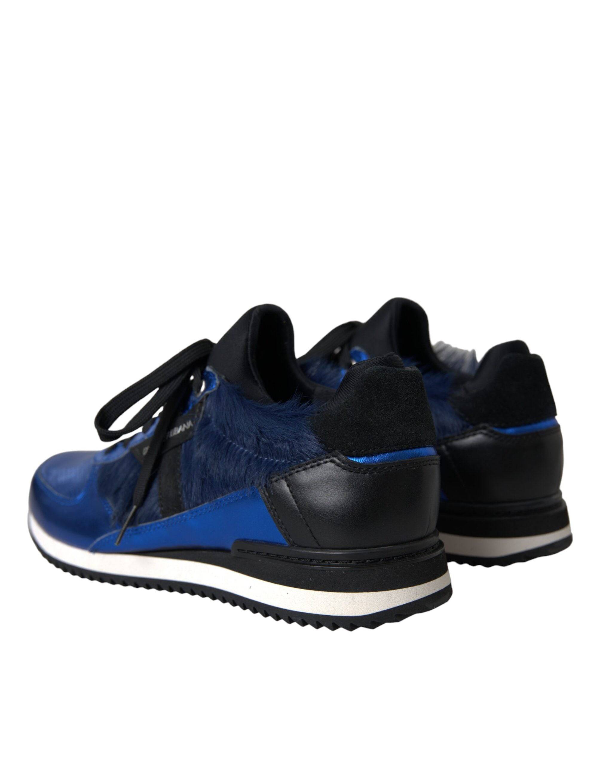 Dolce & Gabbana Blue Black Calf Hair Leather Sneakers Shoes - ACCEXO