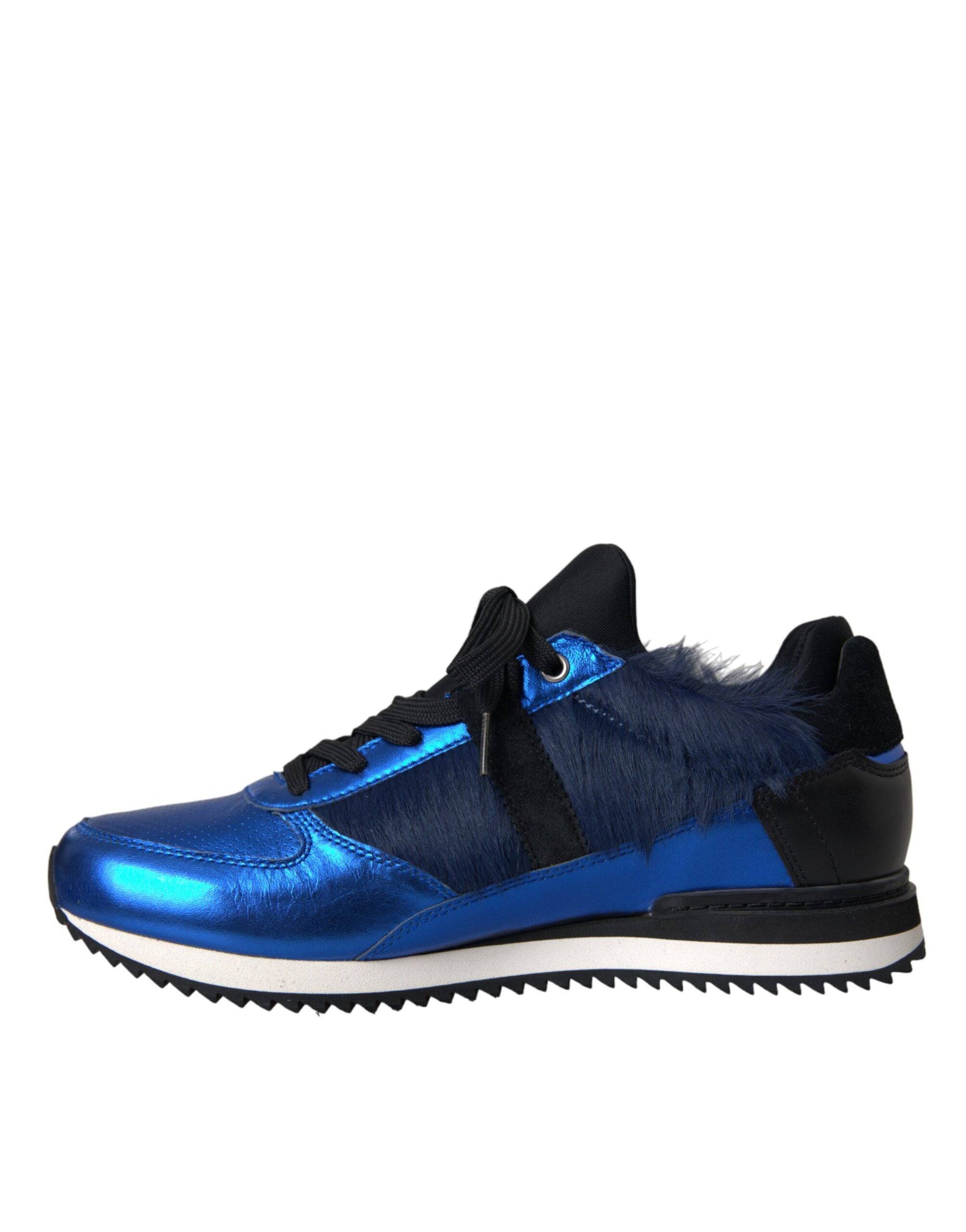 Dolce & Gabbana Blue Black Calf Hair Leather Sneakers Shoes - ACCEXO