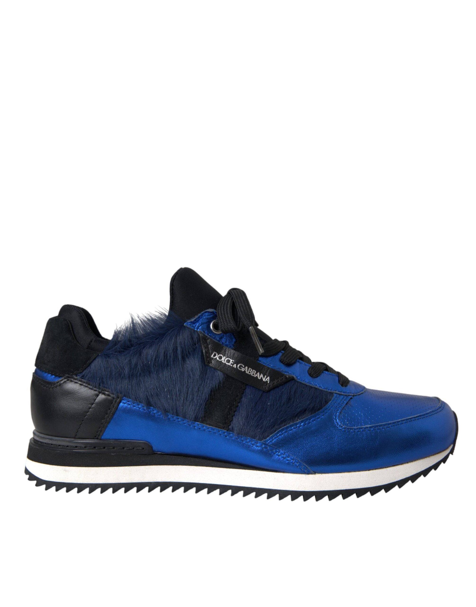 Dolce & Gabbana Blue Black Calf Hair Leather Sneakers Shoes - ACCEXO