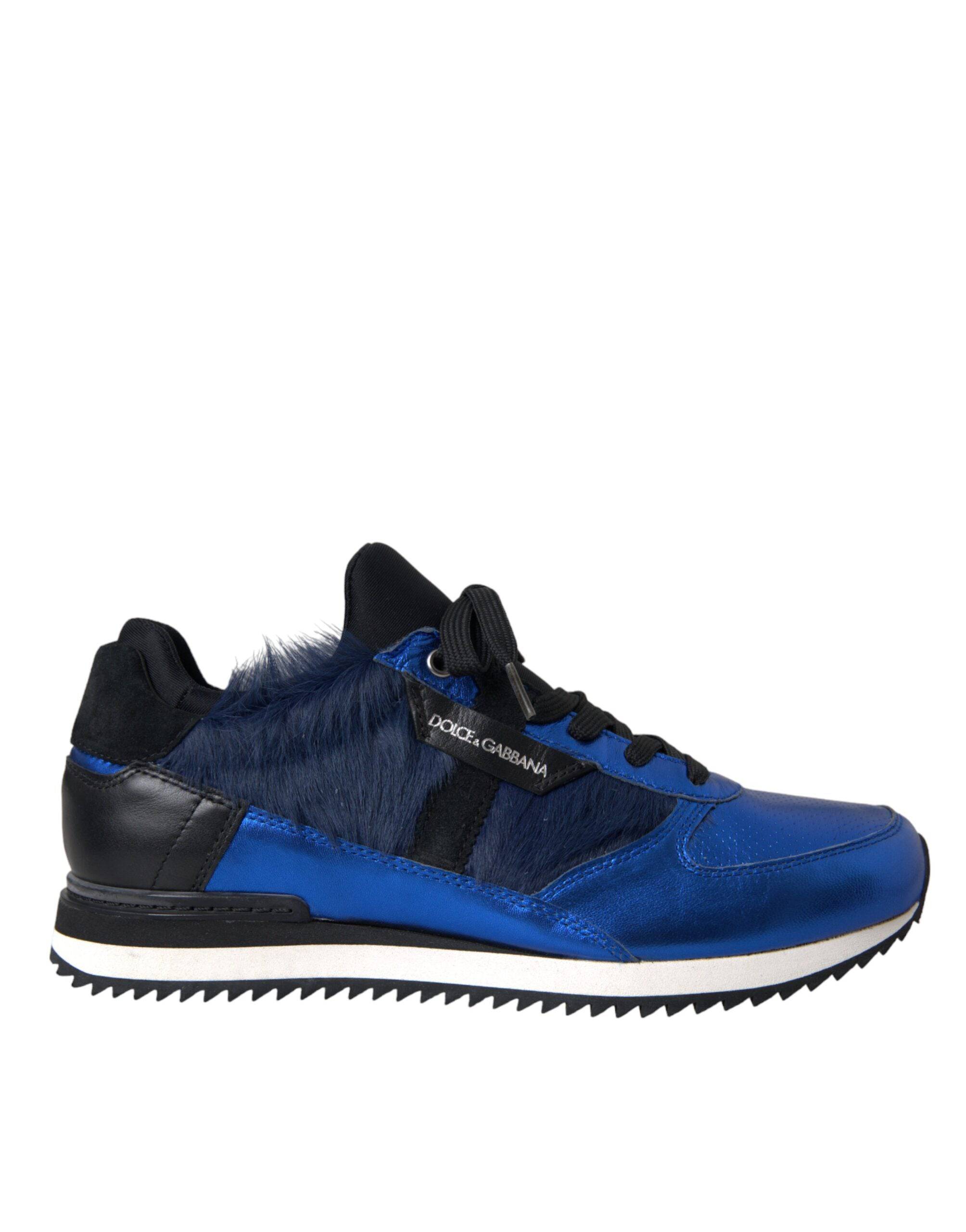 Dolce & Gabbana Blue Black Calf Hair Leather Sneakers Shoes - ACCEXO