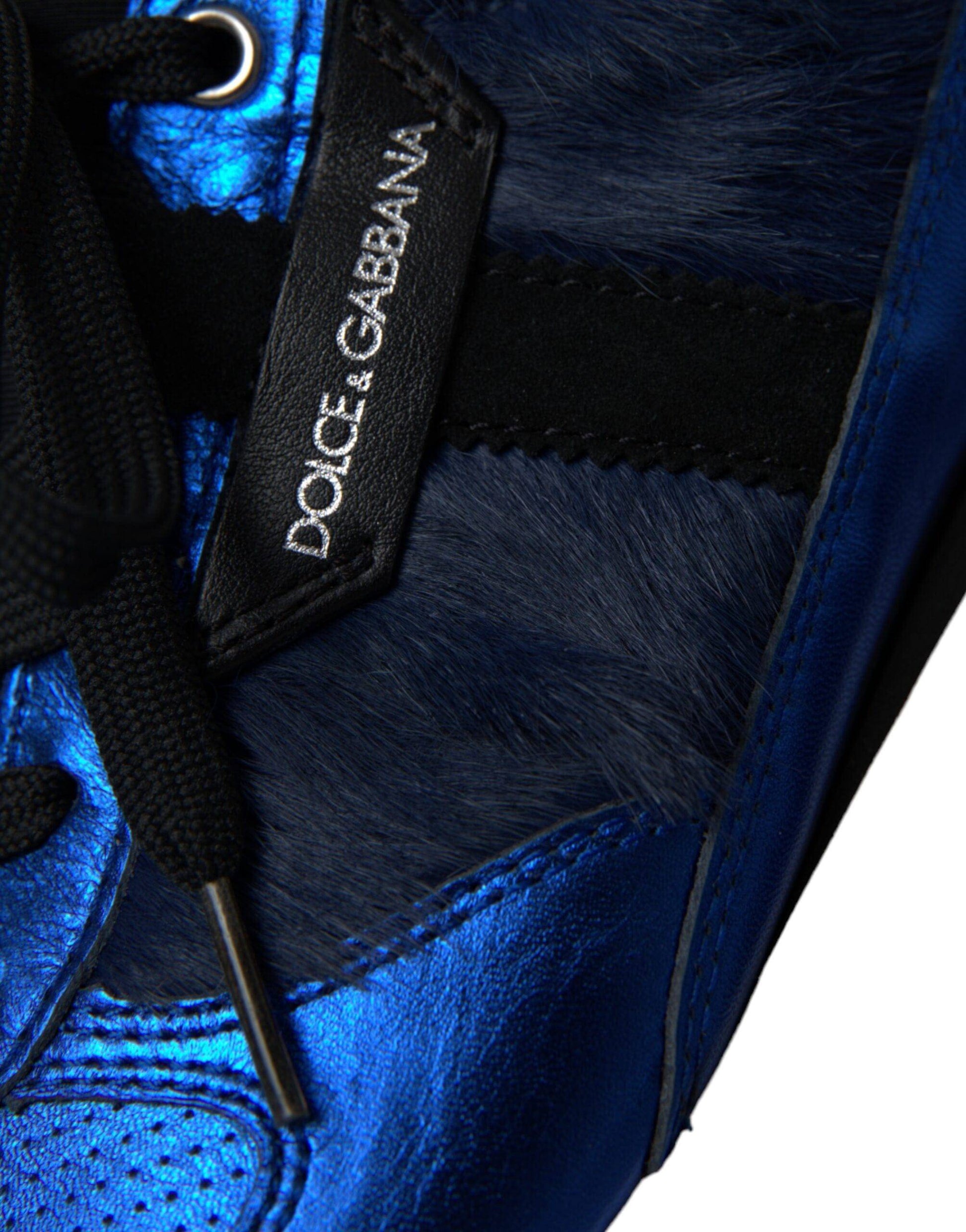 Dolce & Gabbana Blue Black Calf Hair Leather Sneakers Shoes - ACCEXO