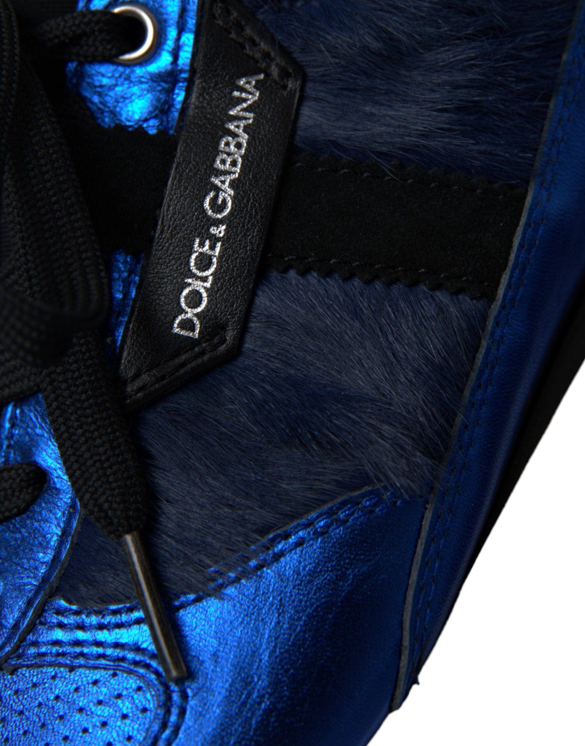 Dolce & Gabbana Blue Black Calf Hair Leather Sneakers Shoes - ACCEXO