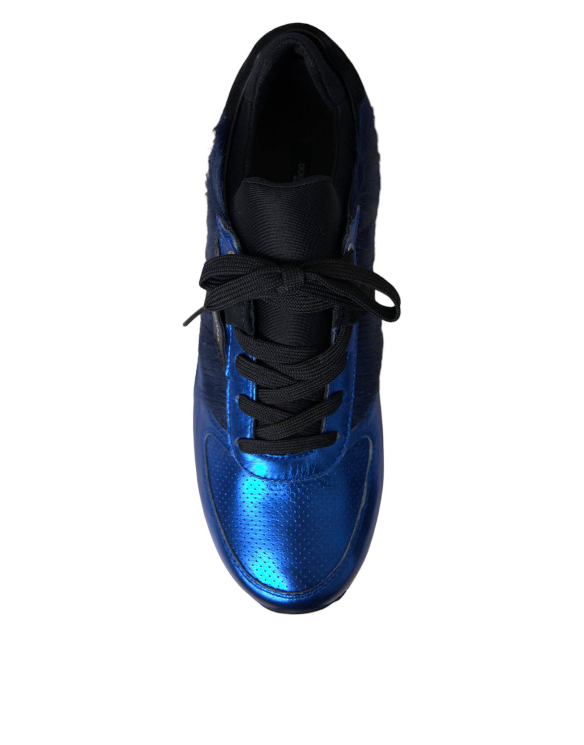 Dolce & Gabbana Blue Black Calf Hair Leather Sneakers Shoes - ACCEXO