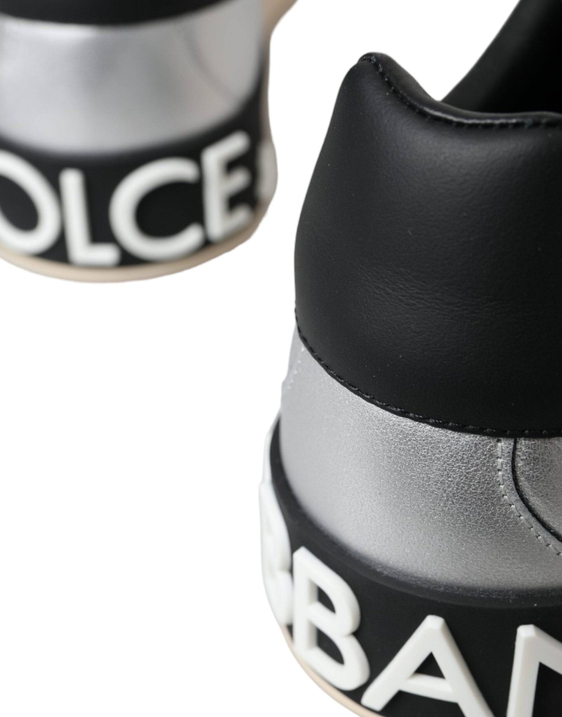 Dolce & Gabbana Silver Portofino Calf Leather Sneakers Men Shoes - ACCEXO