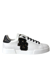Dolce & Gabbana White Leather DG Logo Casual Low Top Sneakers Shoes - ACCEXO