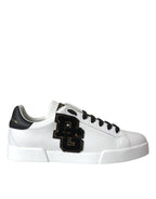 Dolce & Gabbana White Leather DG Logo Casual Low Top Sneakers Shoes - ACCEXO