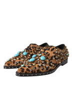 Dolce & Gabbana Brown Leopard Hair Crystal Dress Broque Shoes - ACCEXO