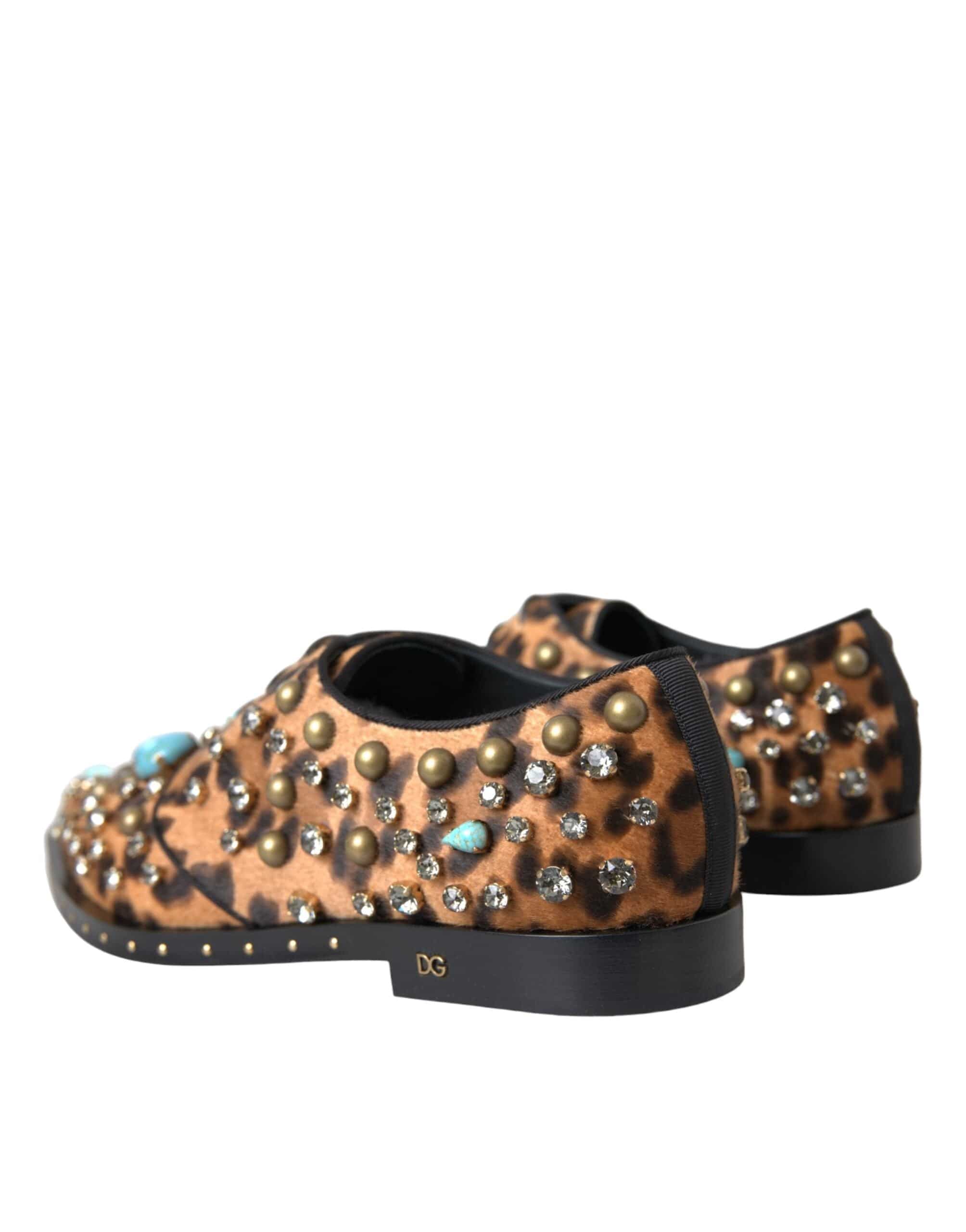 Dolce & Gabbana Brown Leopard Hair Crystal Dress Broque Shoes - ACCEXO