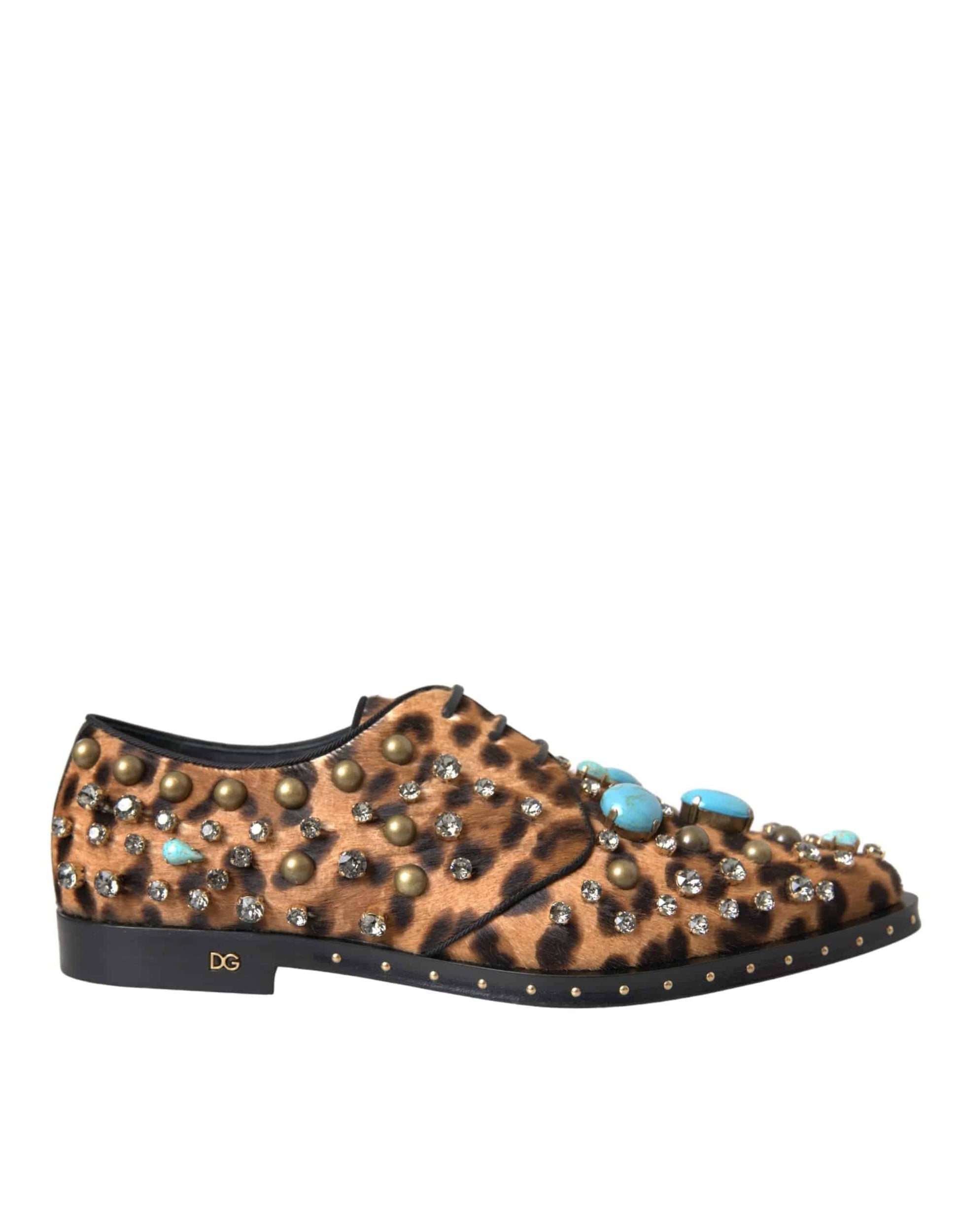 Dolce & Gabbana Brown Leopard Hair Crystal Dress Broque Shoes - ACCEXO