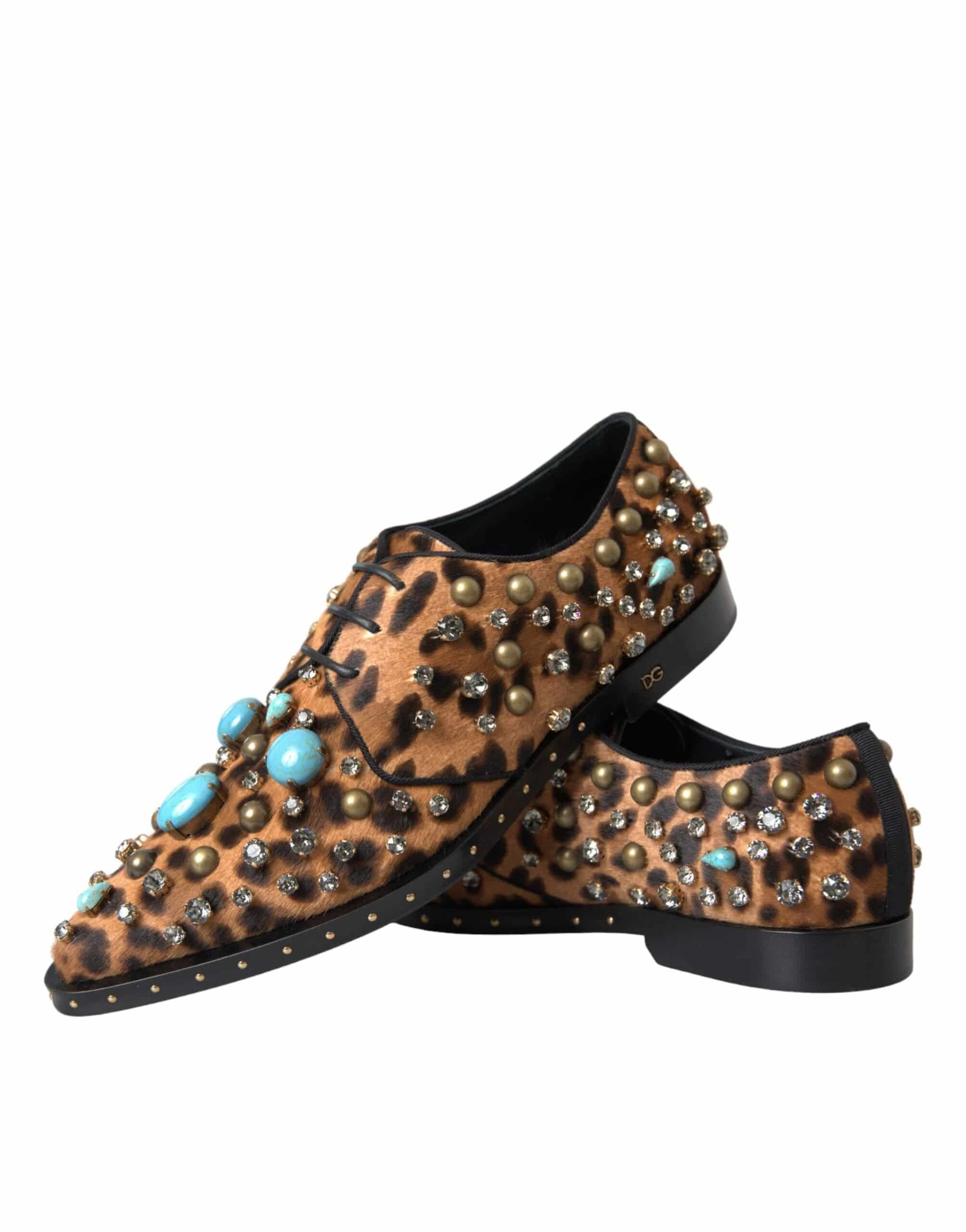 Dolce & Gabbana Brown Leopard Hair Crystal Dress Broque Shoes - ACCEXO