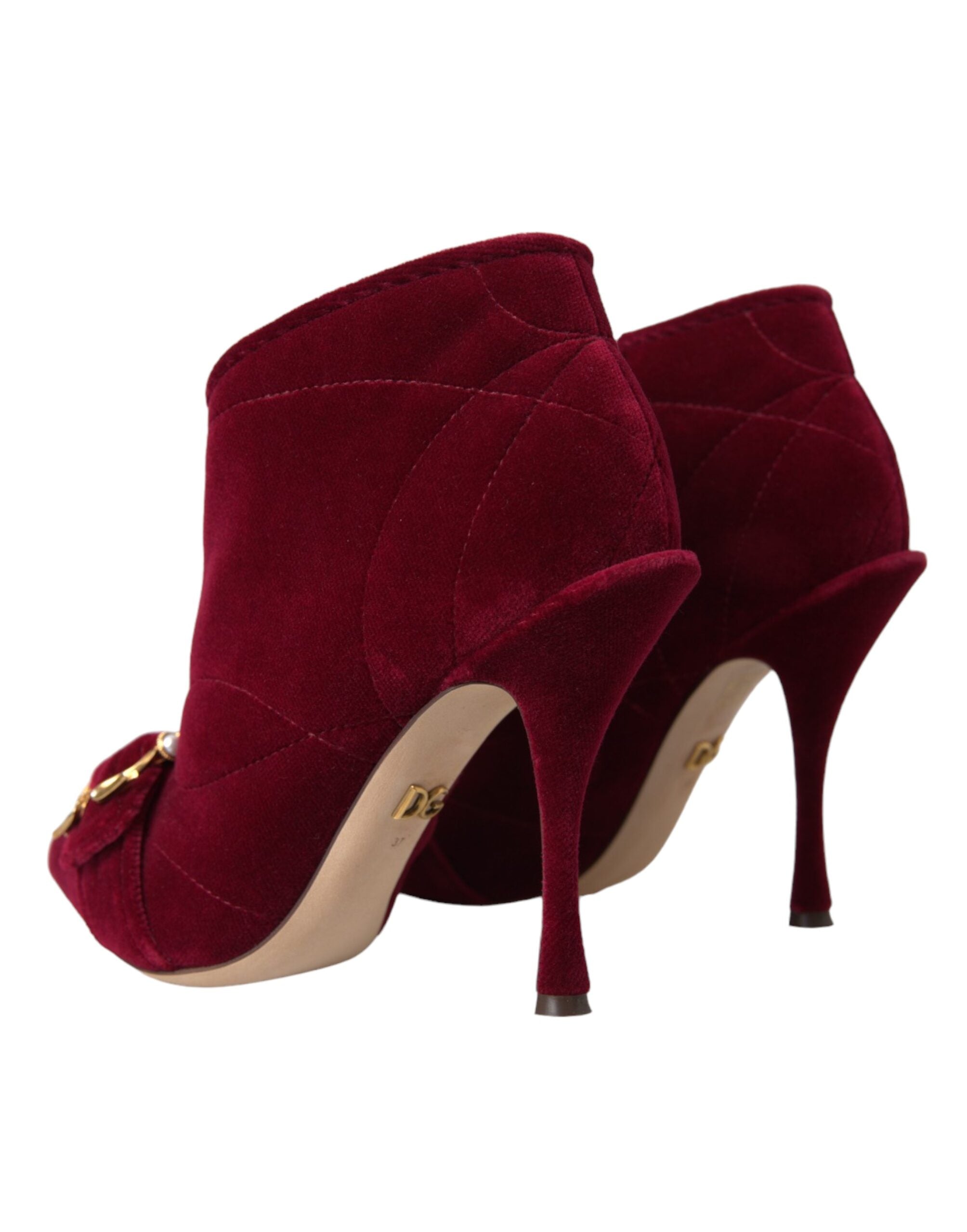 Dolce & Gabbana Dark Red Velvet Devotion Buckle Boots Shoes - ACCEXO